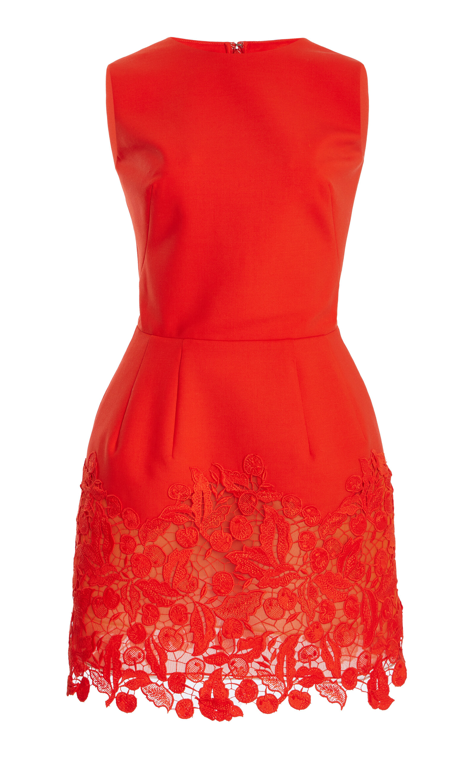 Oscar De La Renta Guipure Lace Midi Dress In Red