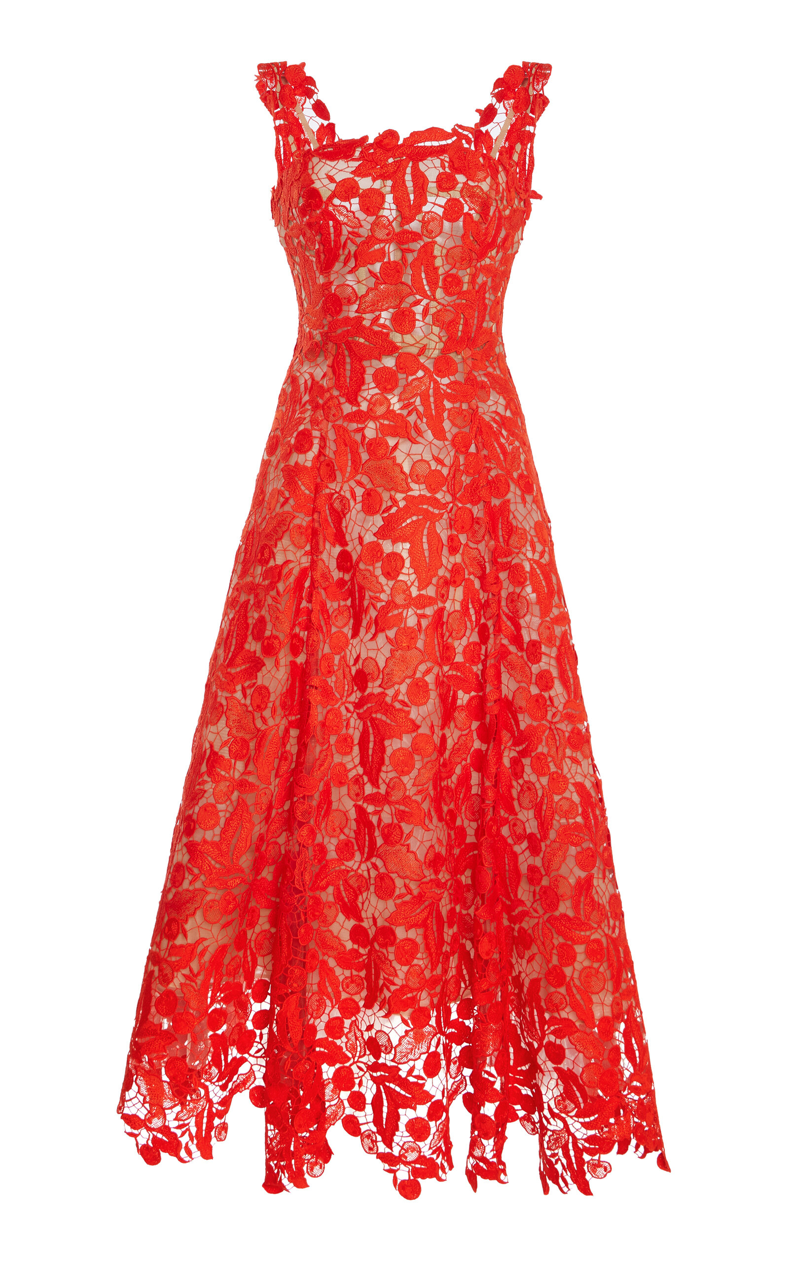 Oscar de la Renta Floral Guipure Midi Dress