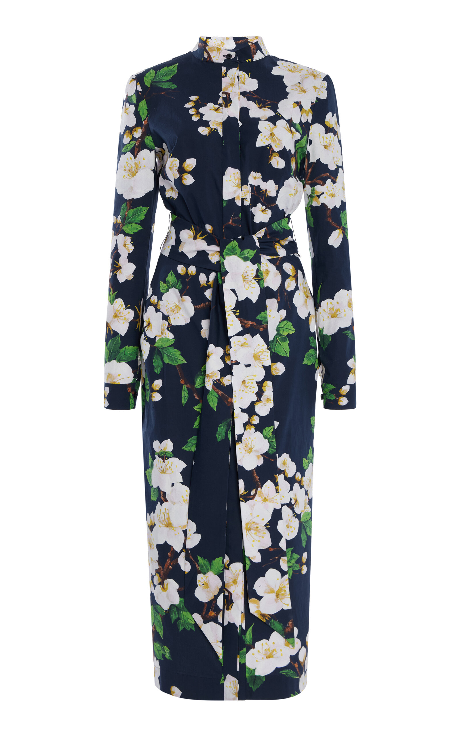 Oscar de la Renta Tie-Detailed Cotton Poplin Midi Dress