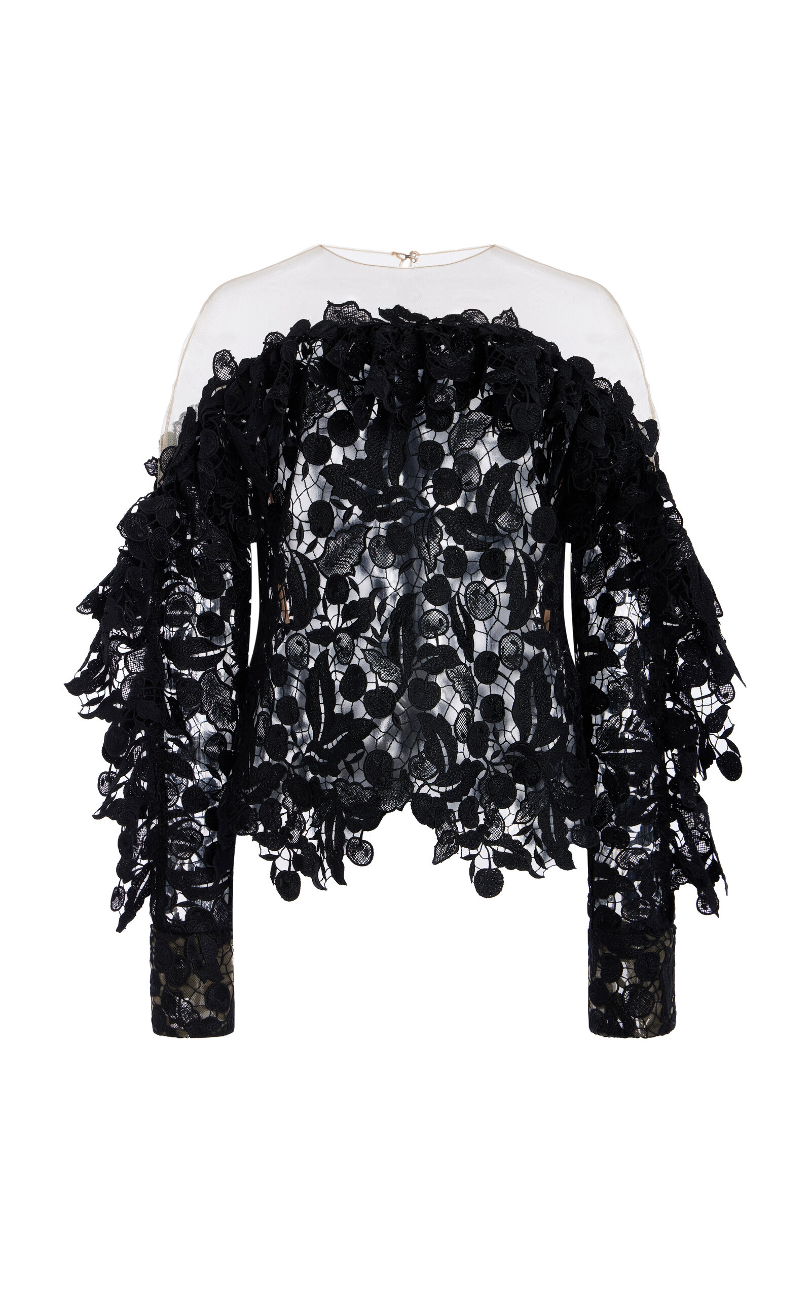 Oscar de la Renta Off-The-Shoulder Guipure Top - Black