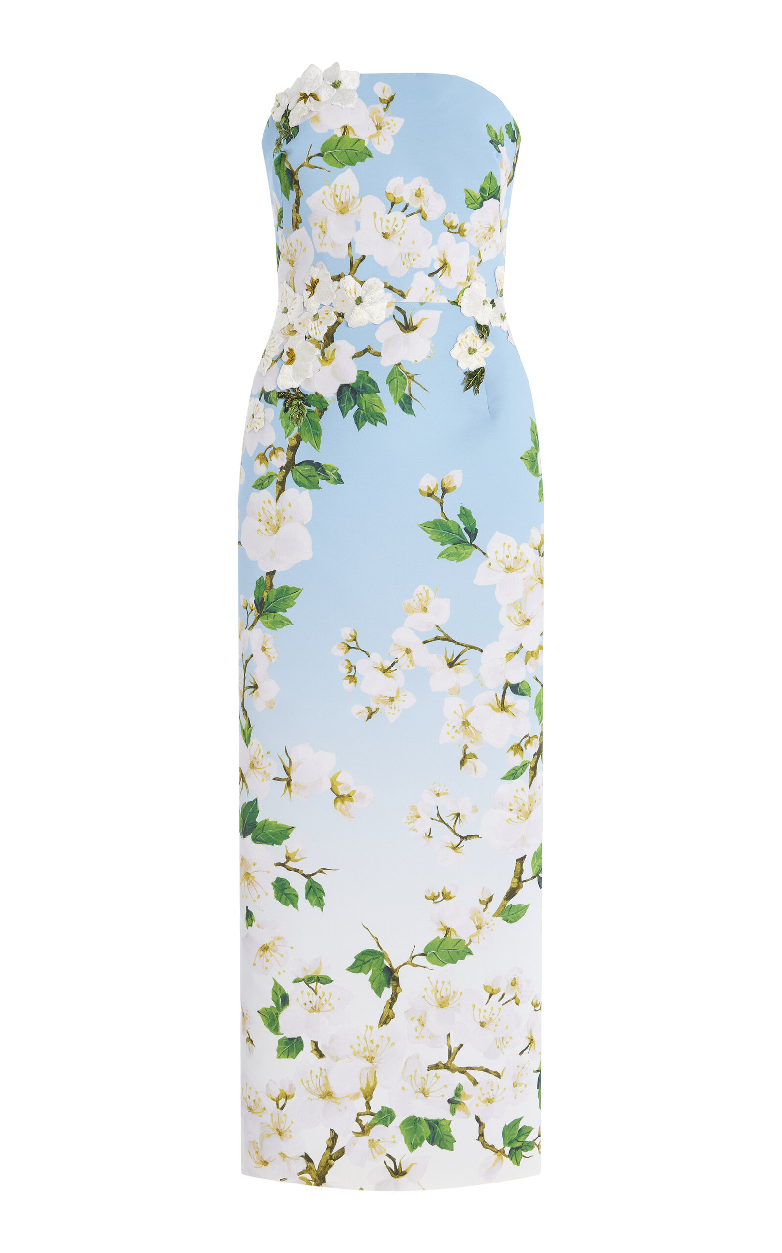 Shop Oscar De La Renta Ombré Embroidered Silk Gown In Light Blue