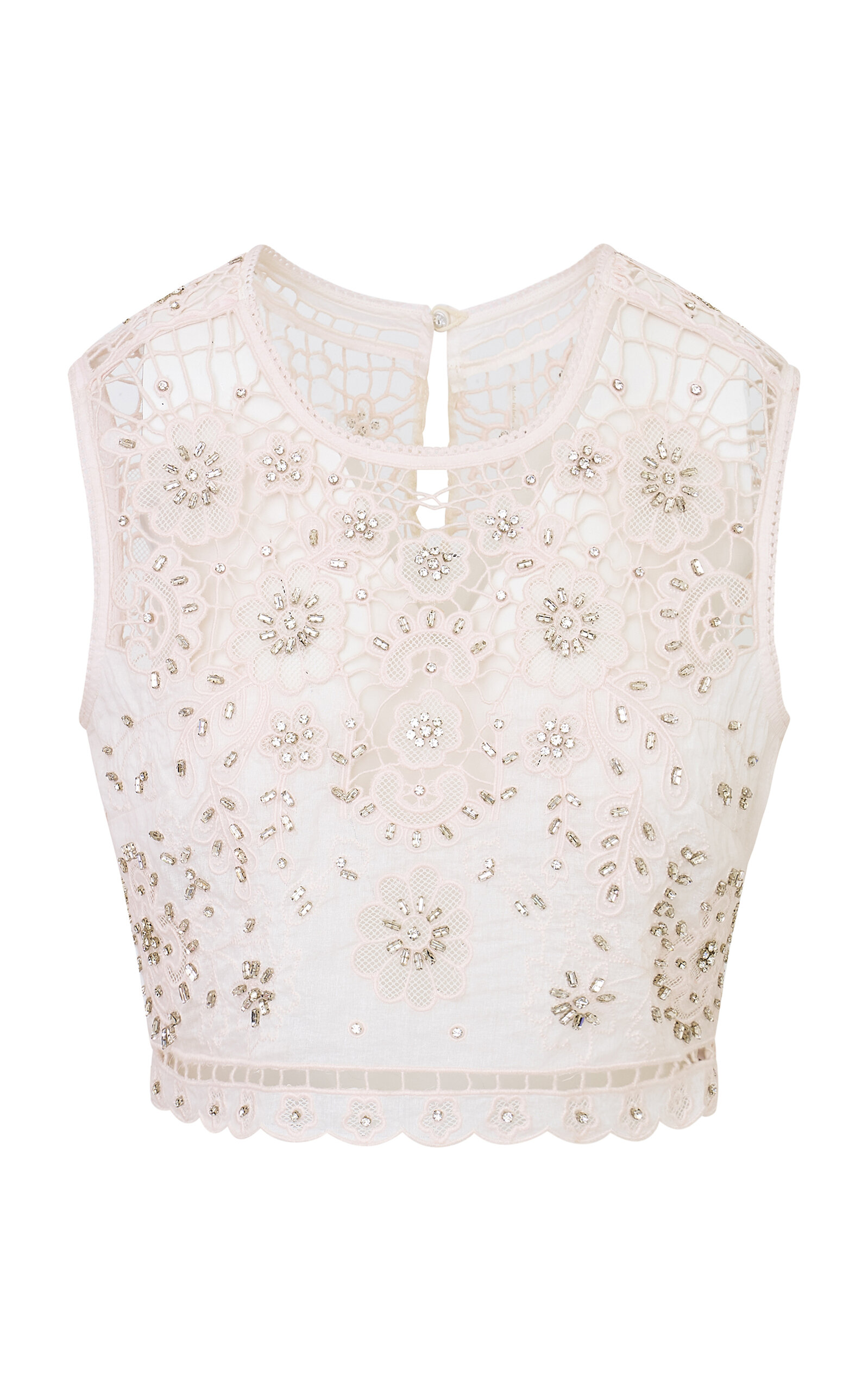 Loveshackfancy Emeryn Embroidered Cotton Crop Top In Light Pink