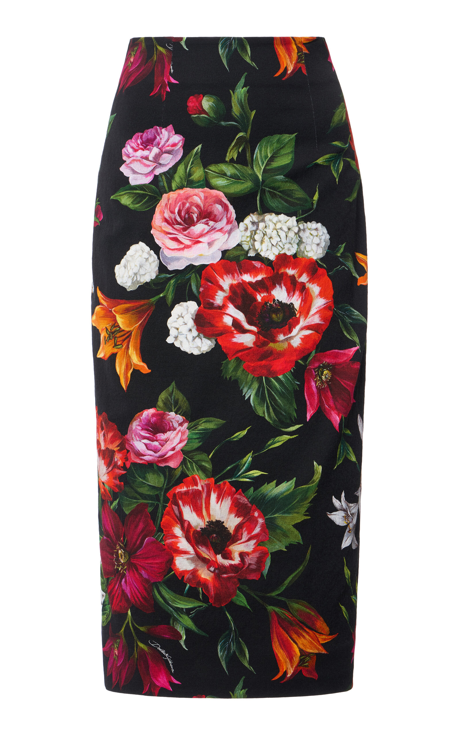Dolce & Gabbana Floral-Printed Cotton Poplin Midi Pencil Skirt