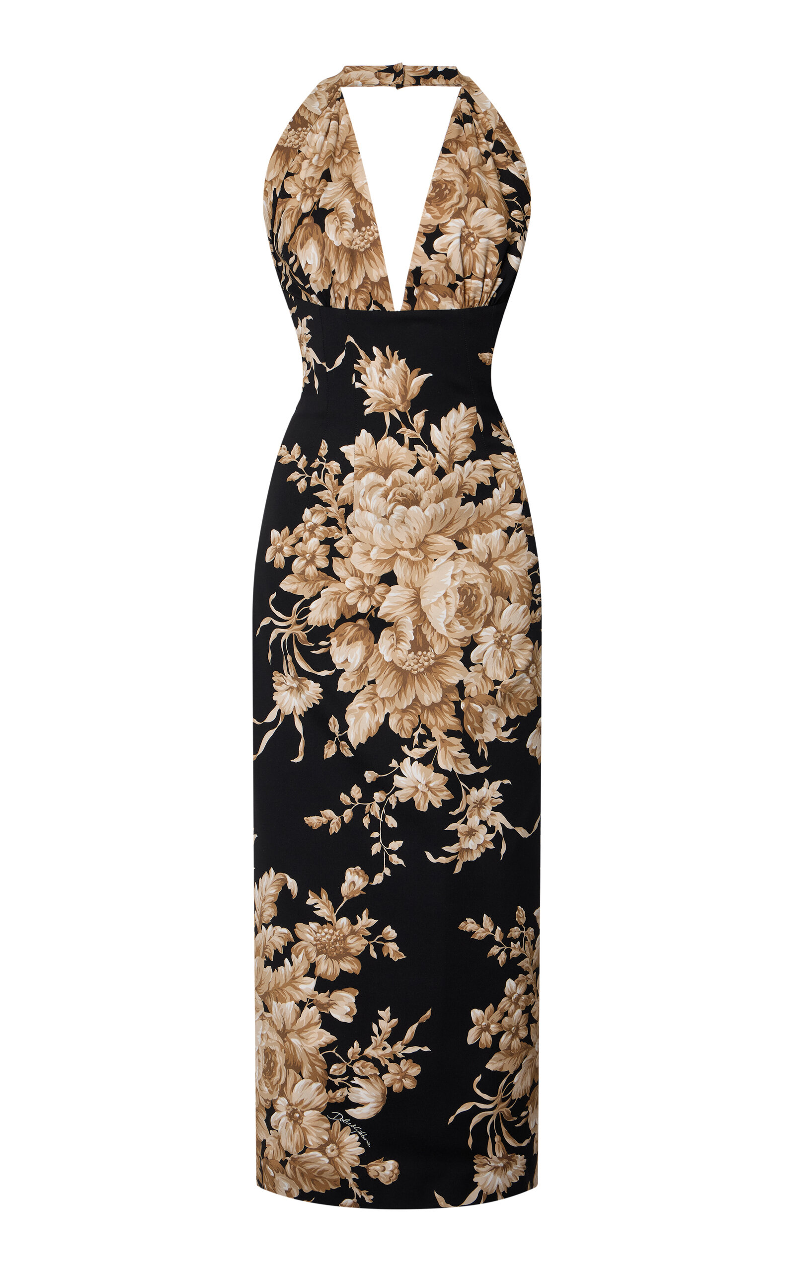 Dolce & Gabbana Floral Silk-charmeuse Midi Halter Dress In Multi