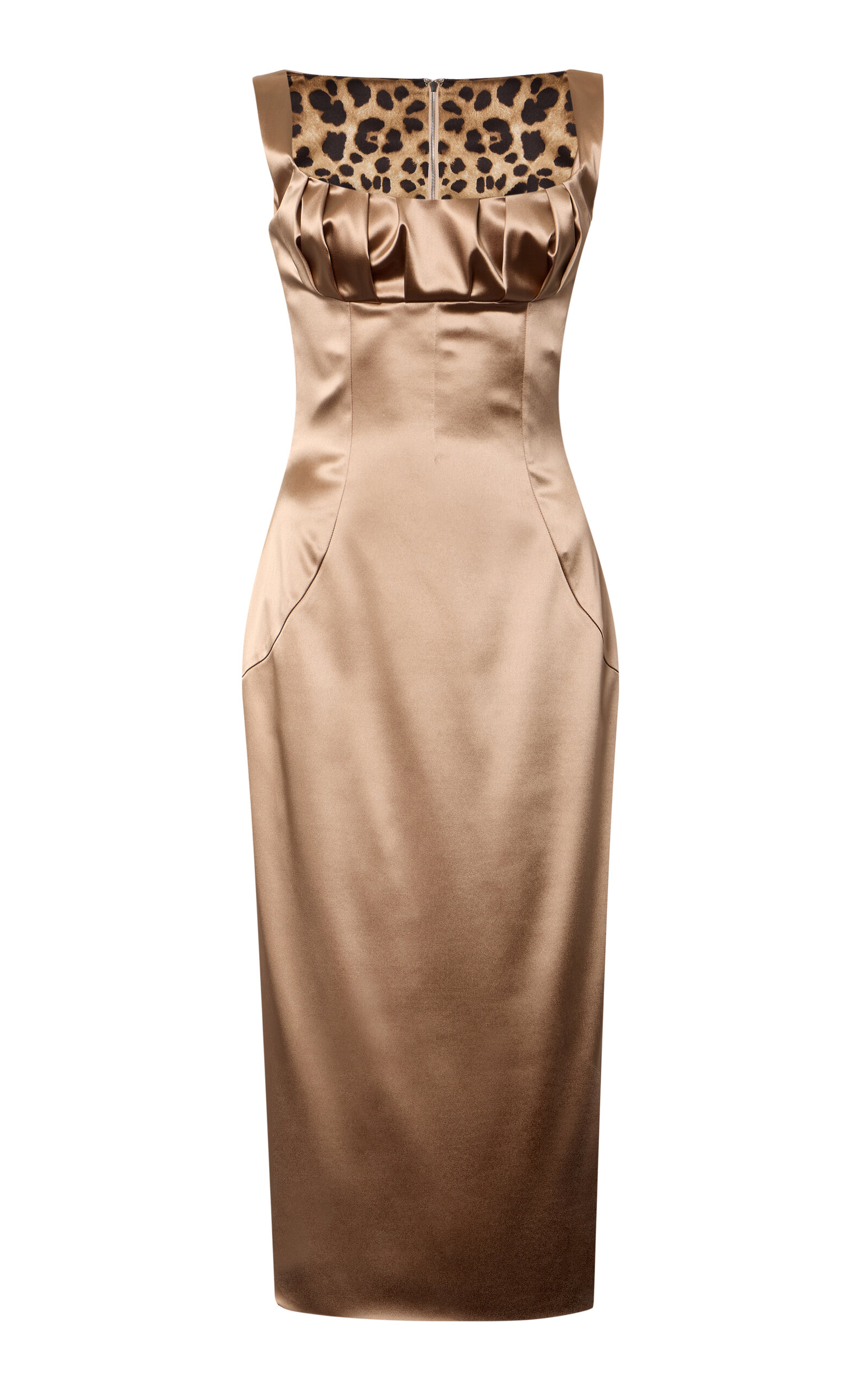 Dolce & Gabbana Ruched Stretch-satin Midi Dress In Brown