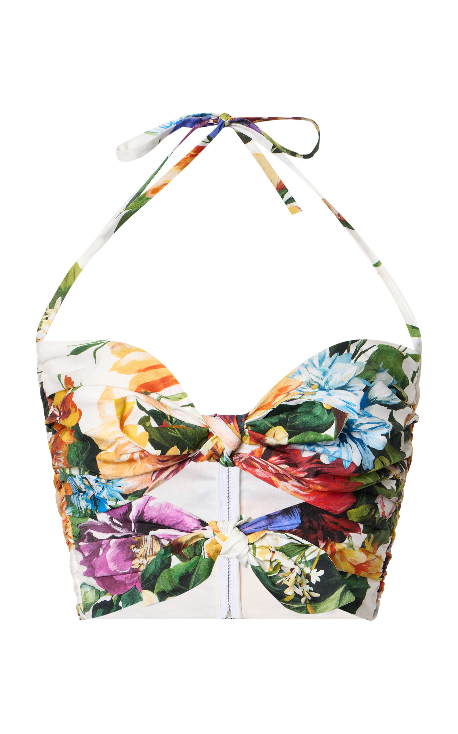 Dolce & Gabbana Floral-printed Cutout Cotton Poplin Top