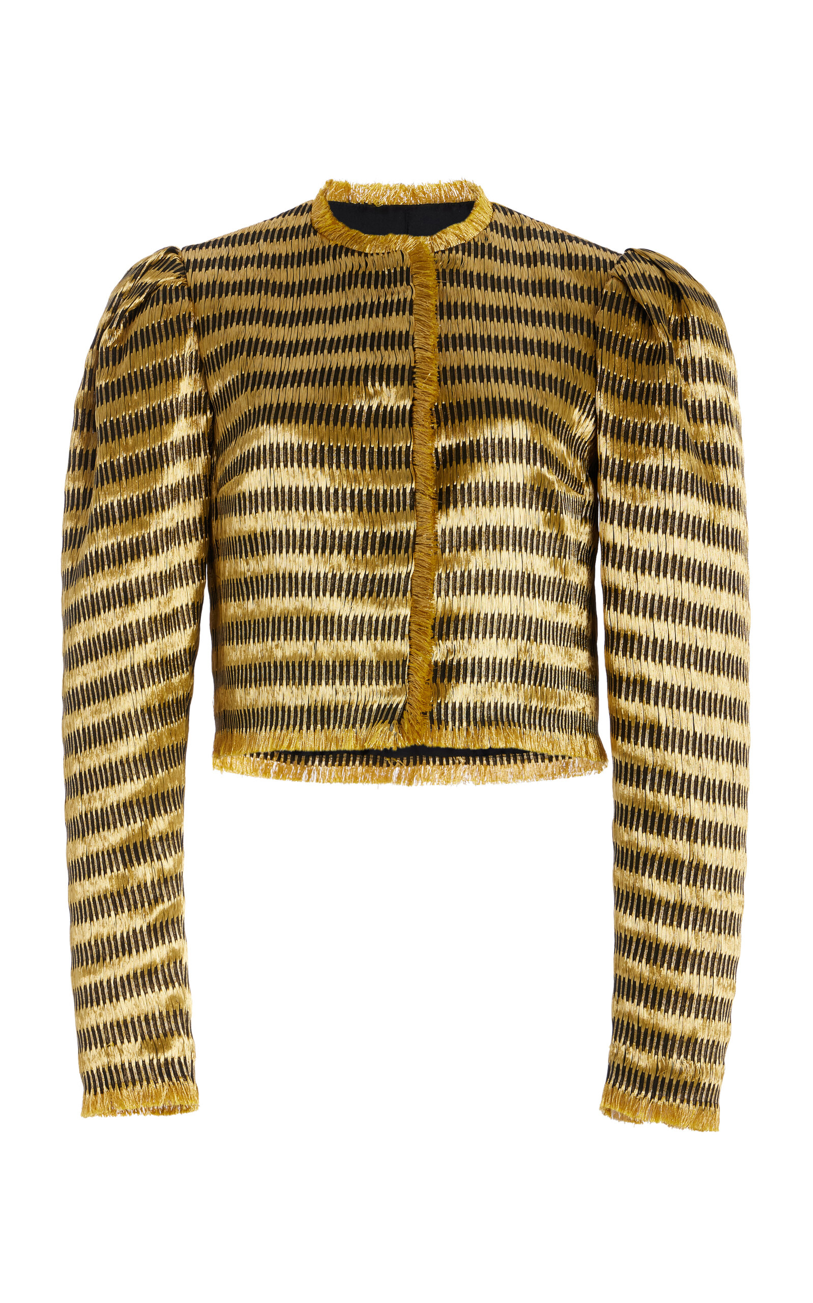 Shop Ulla Johnson Belle Jacquard Collarless Jacket In Gold