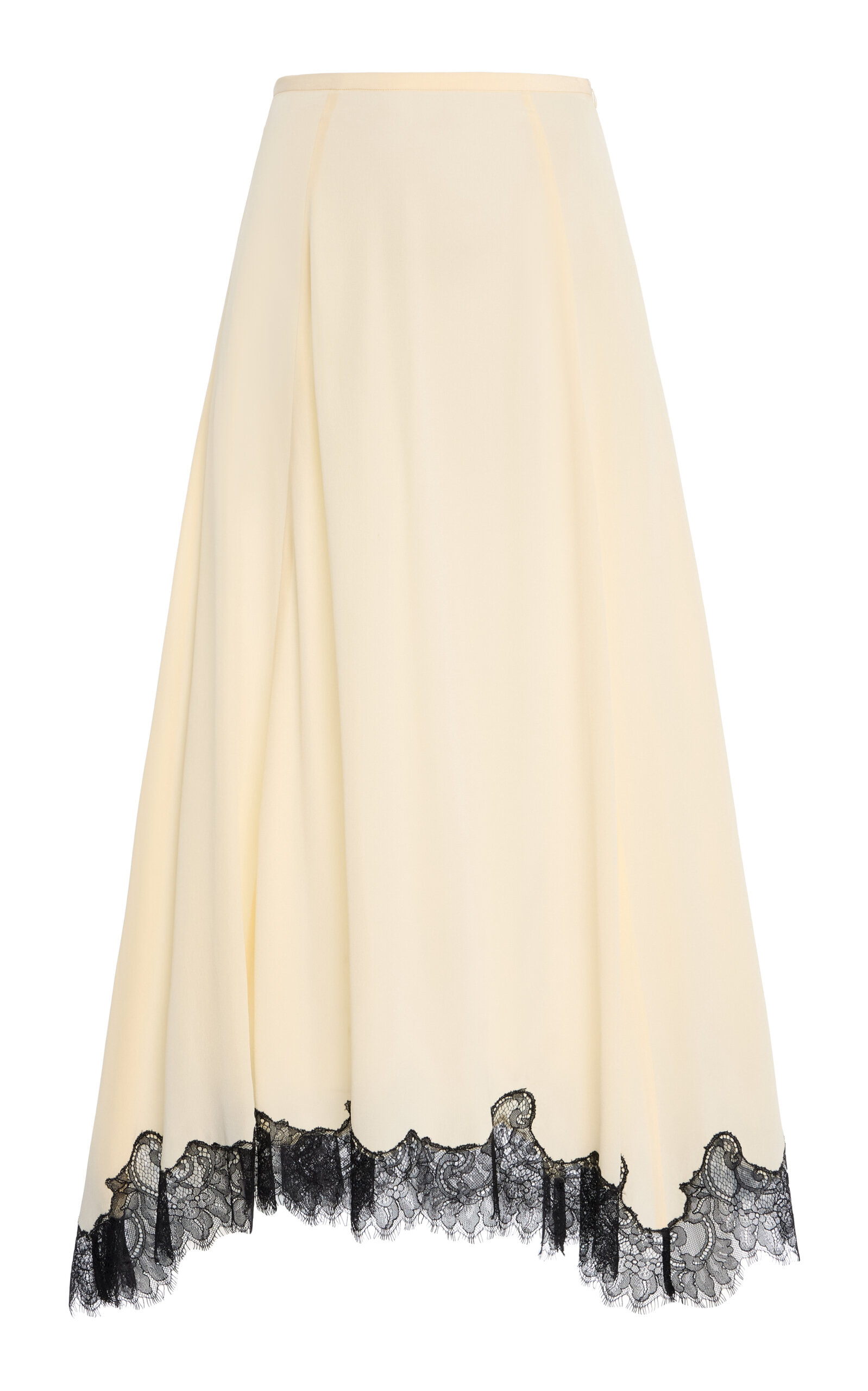 Ulla Johnson Rosine Lace-trimmed Silk Crepe De Chine Midi Skirt In Black,white