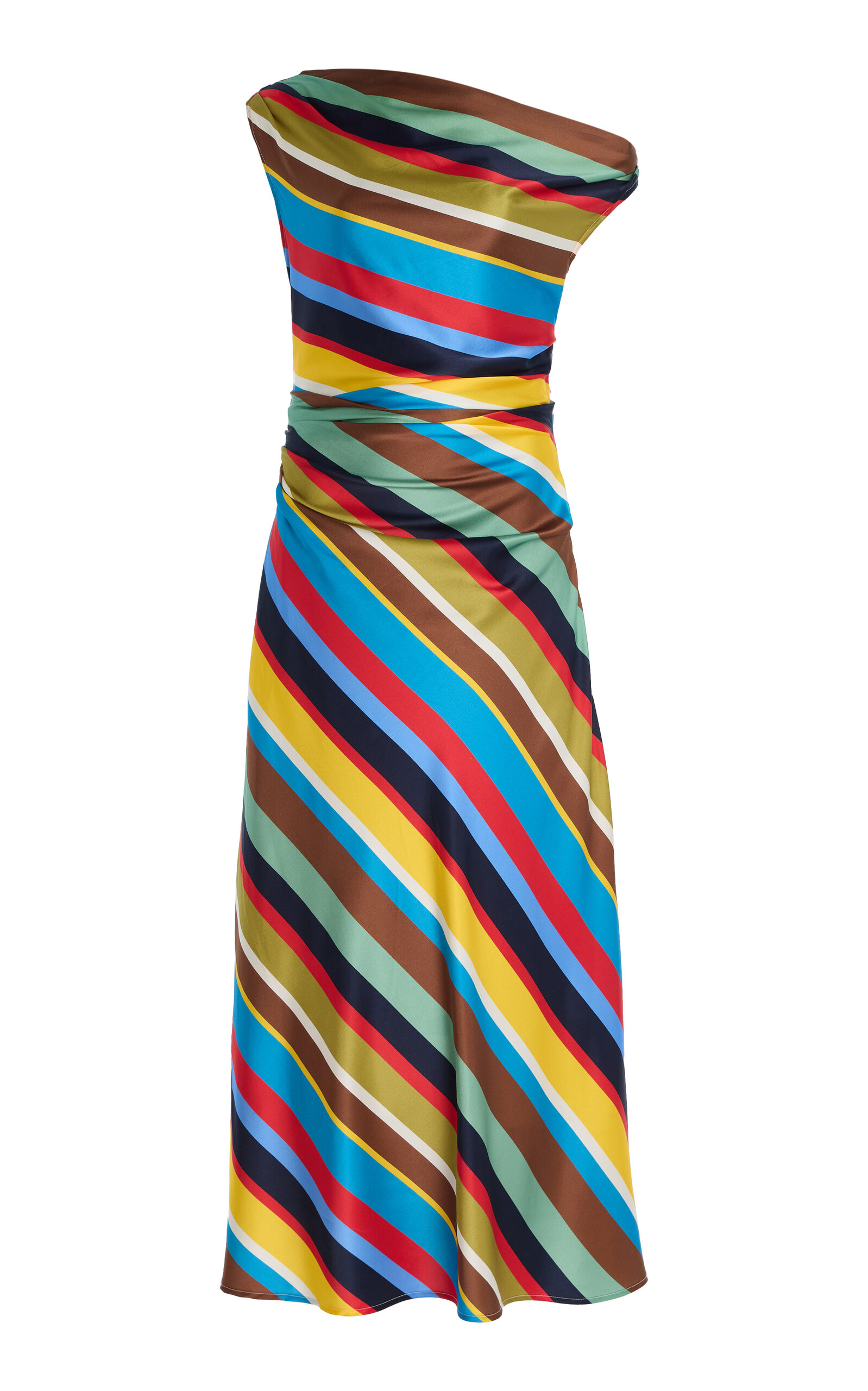 STAUD Phare Off-The-Shoulder Striped Silk Maxi Dress