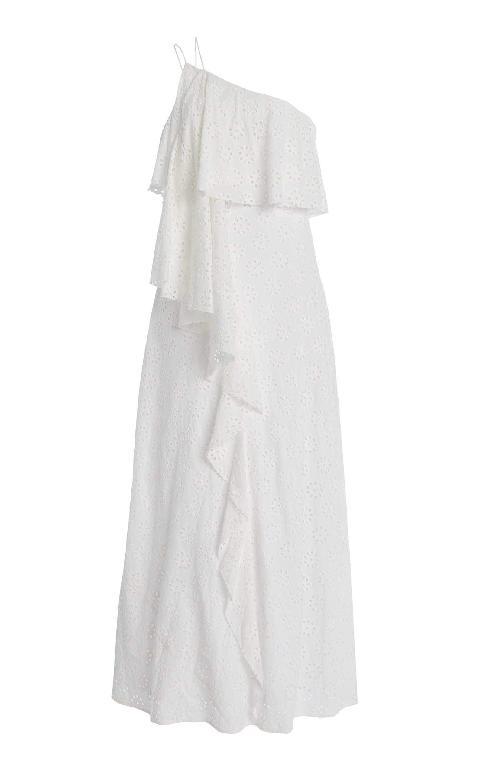 STAUD Isa One-Shoulder Broderie Anglaise Cotton Maxi Dress