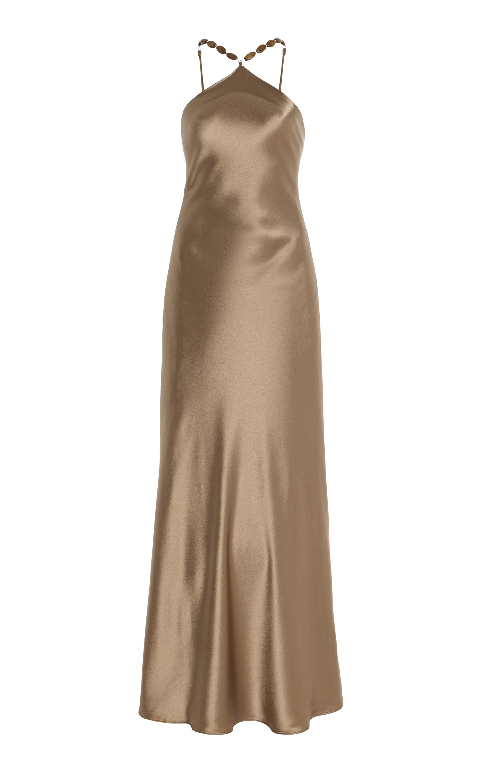 Staud Cadence Beaded Satin Maxi Slip Dress