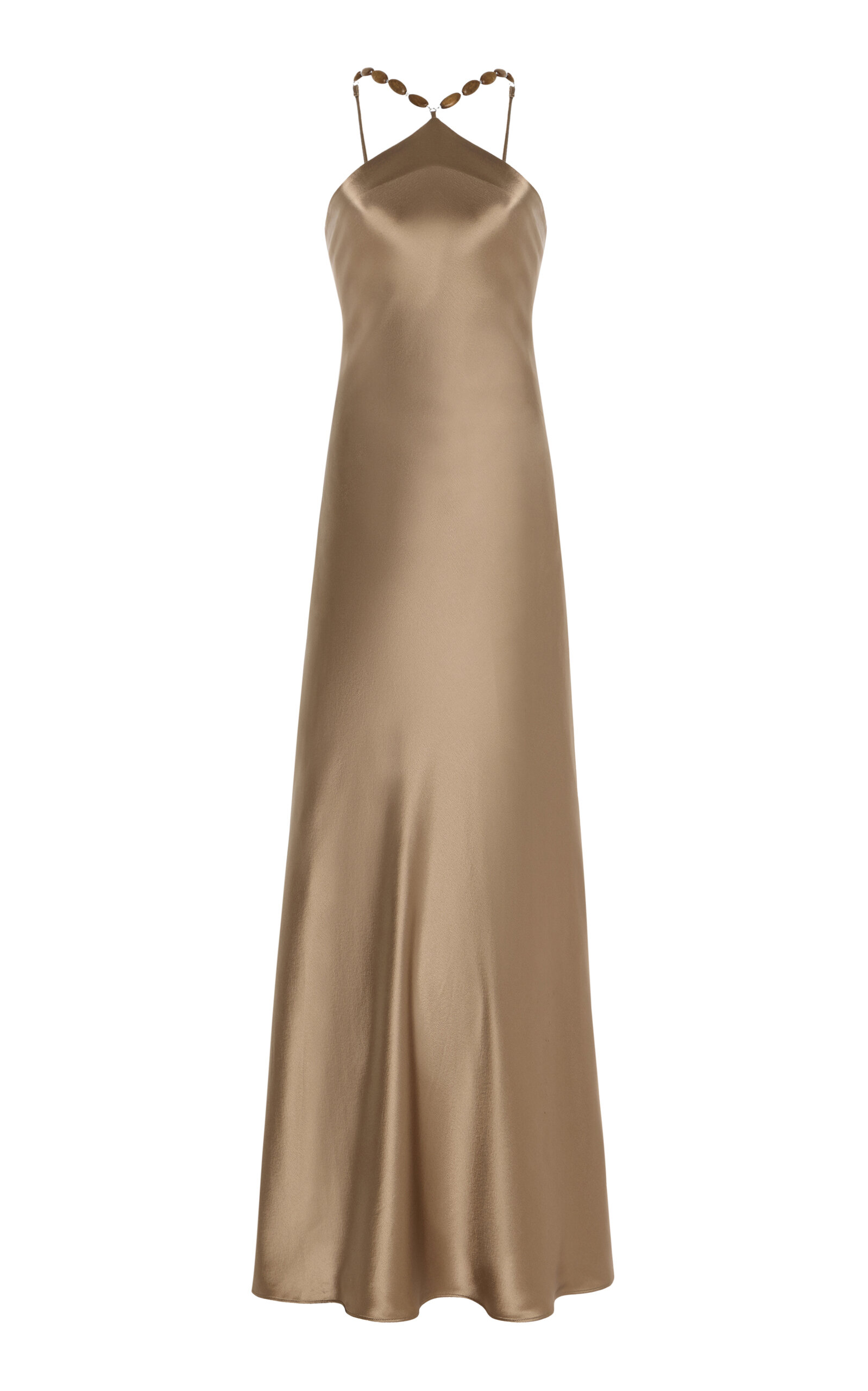 STAUD Cadence Beaded Satin Maxi Slip Dress