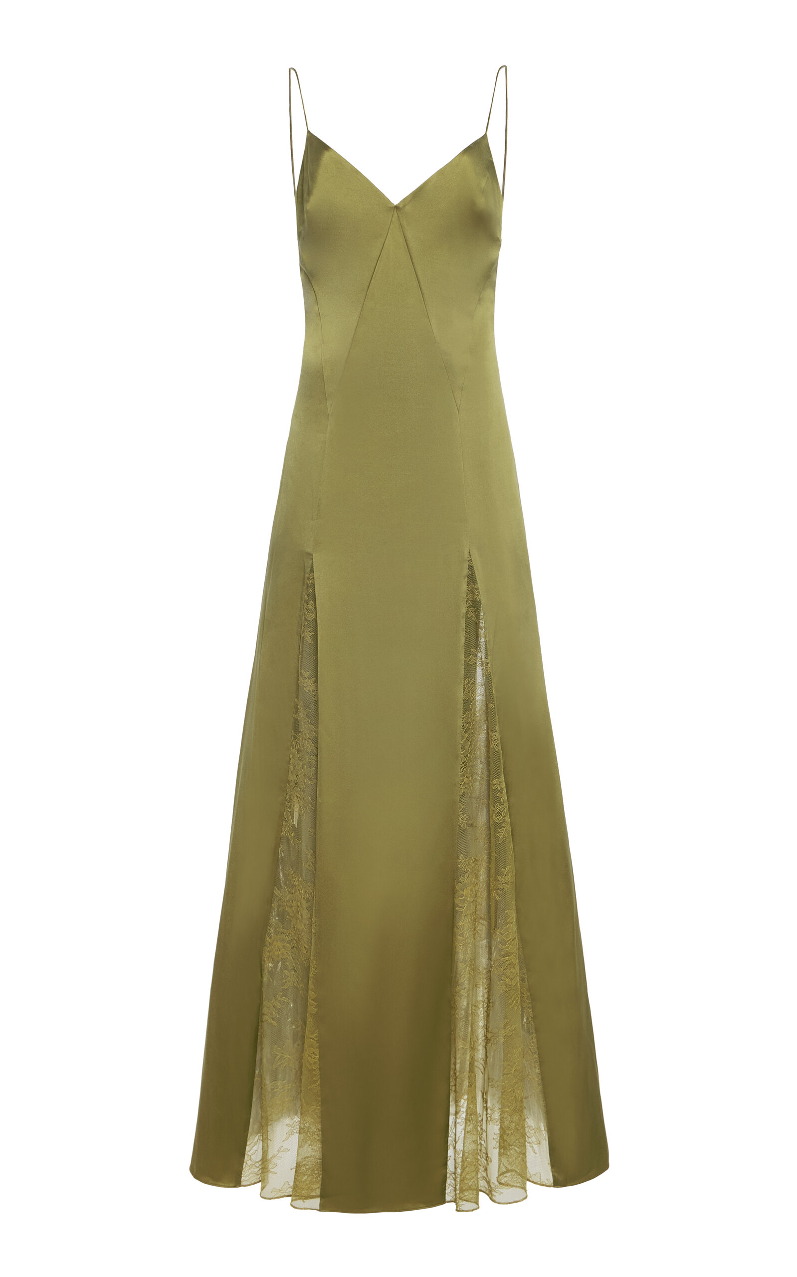 Staud Exclusive Trinity Lace-inset Silk Maxi Slip Dress
