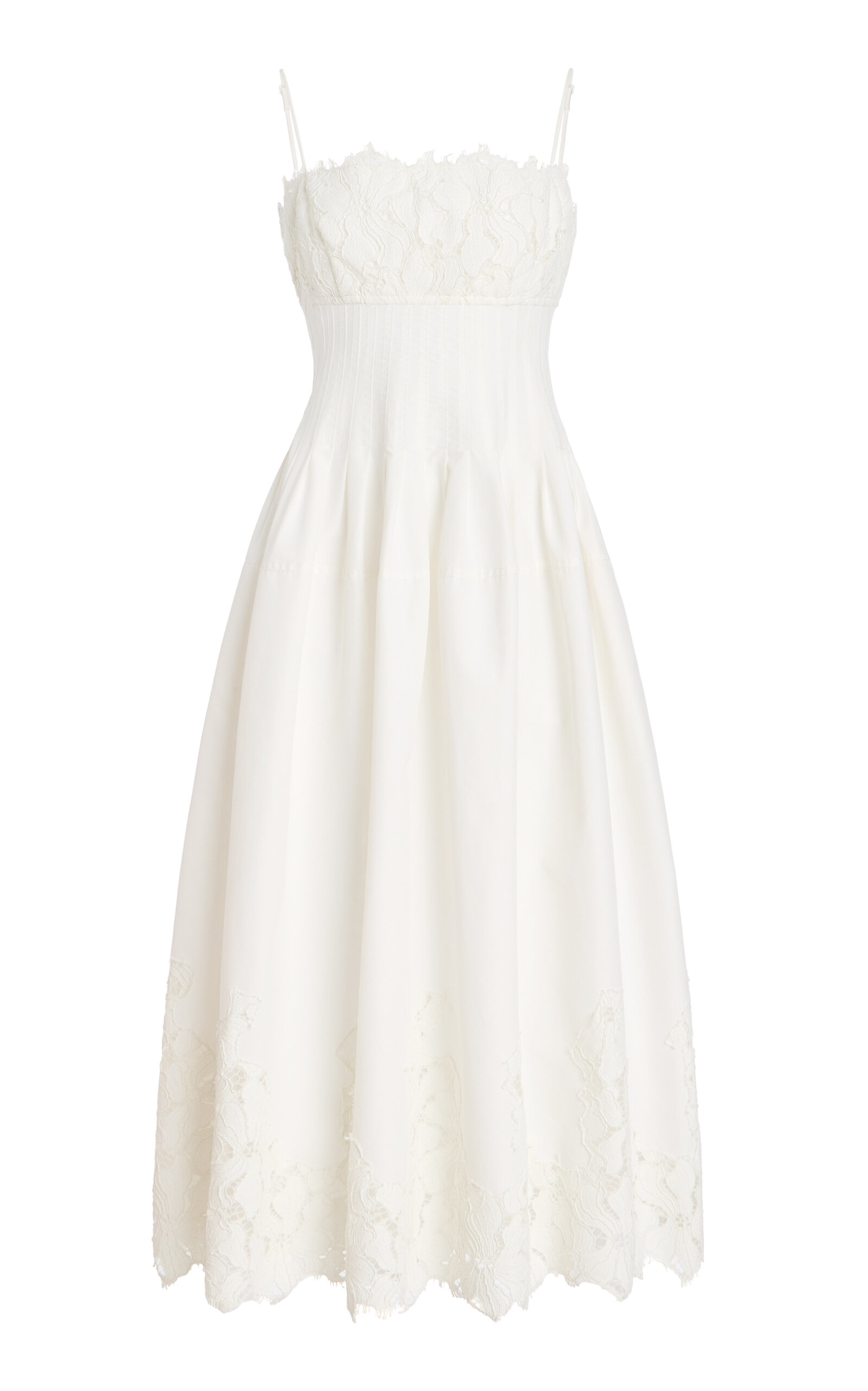 SIMKHAI Lilianna Lace-Detailed Cotton-Blend Midi Dress