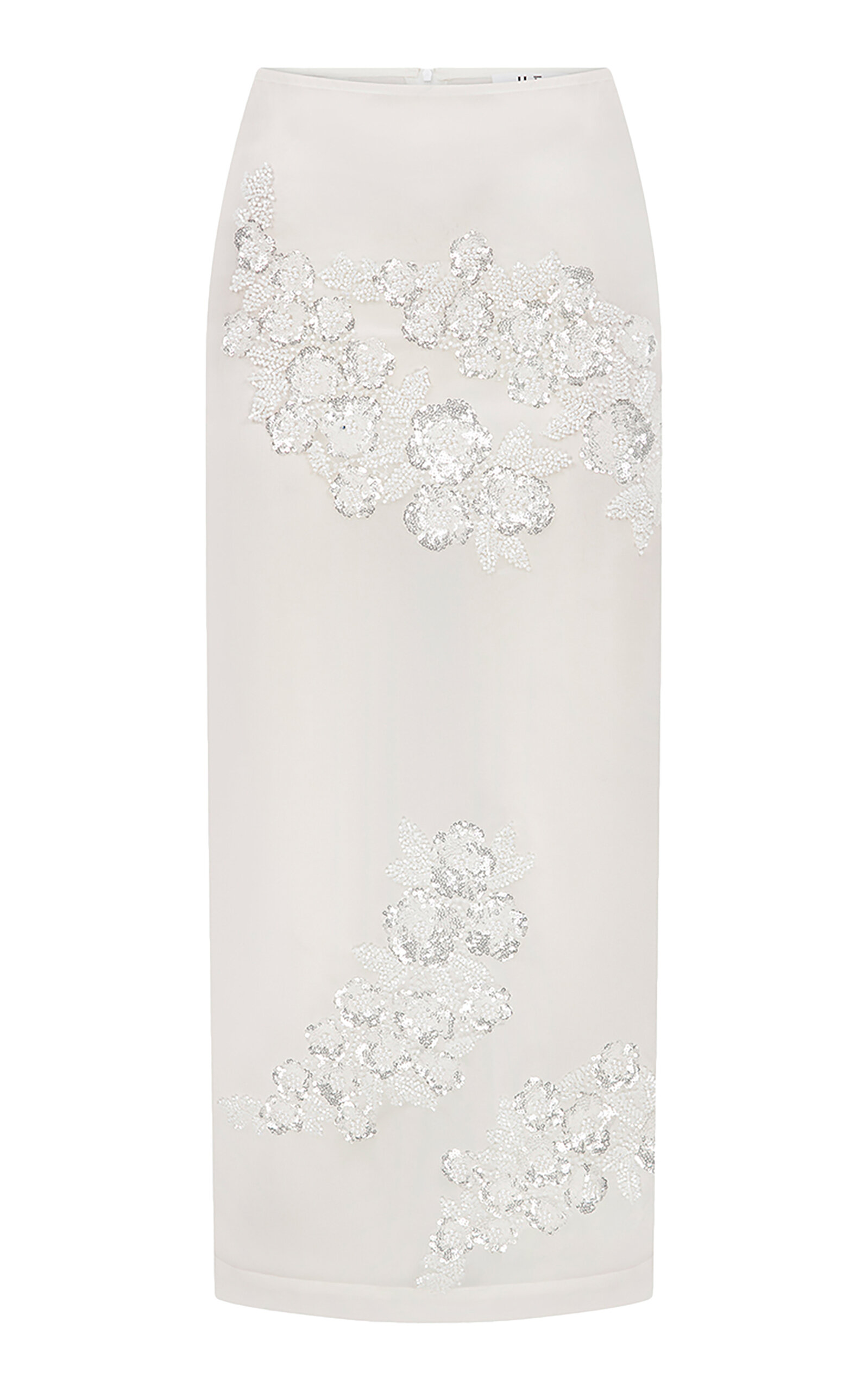 Ila Pixie Embellished Silk Organza Midi Skirt In White