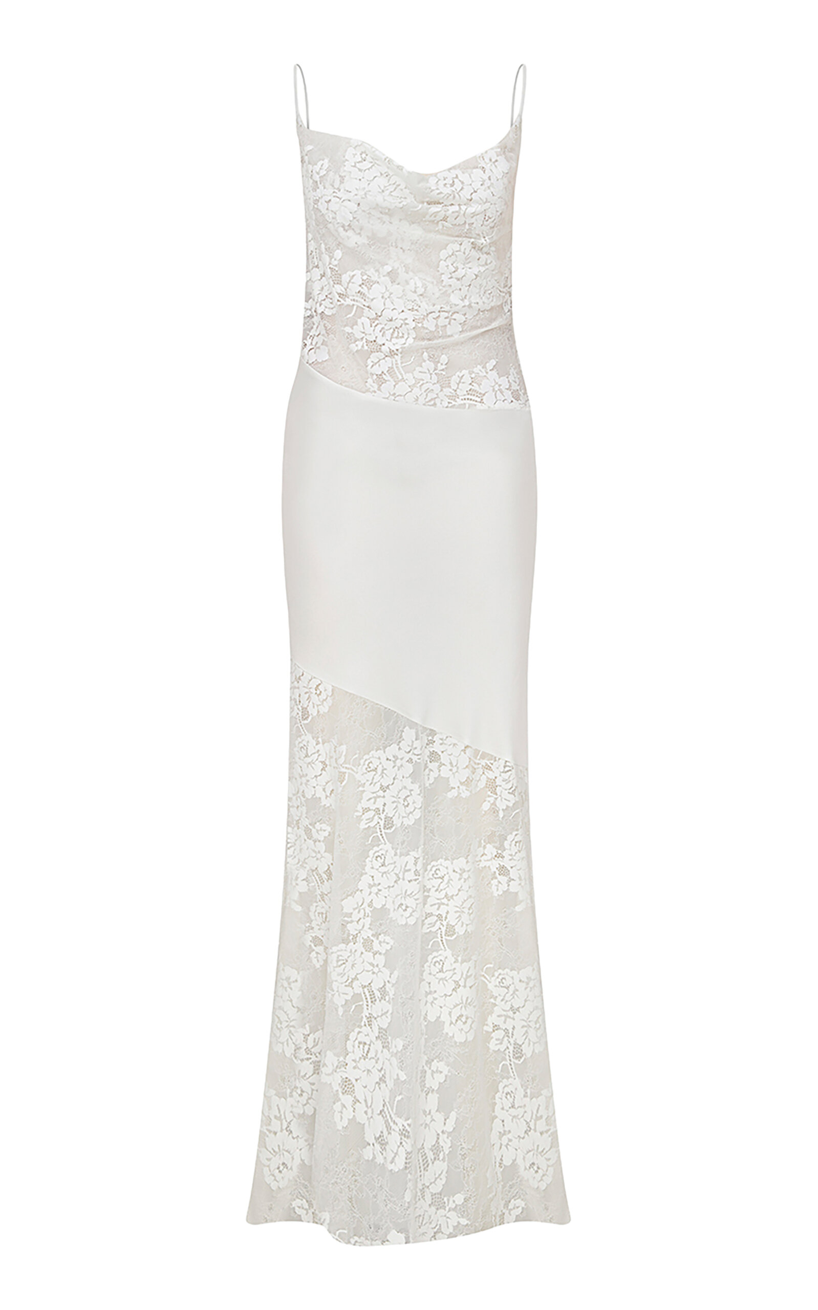 ILA THE BRAND Brittany Lace-Paneled Satin Maxi Dress