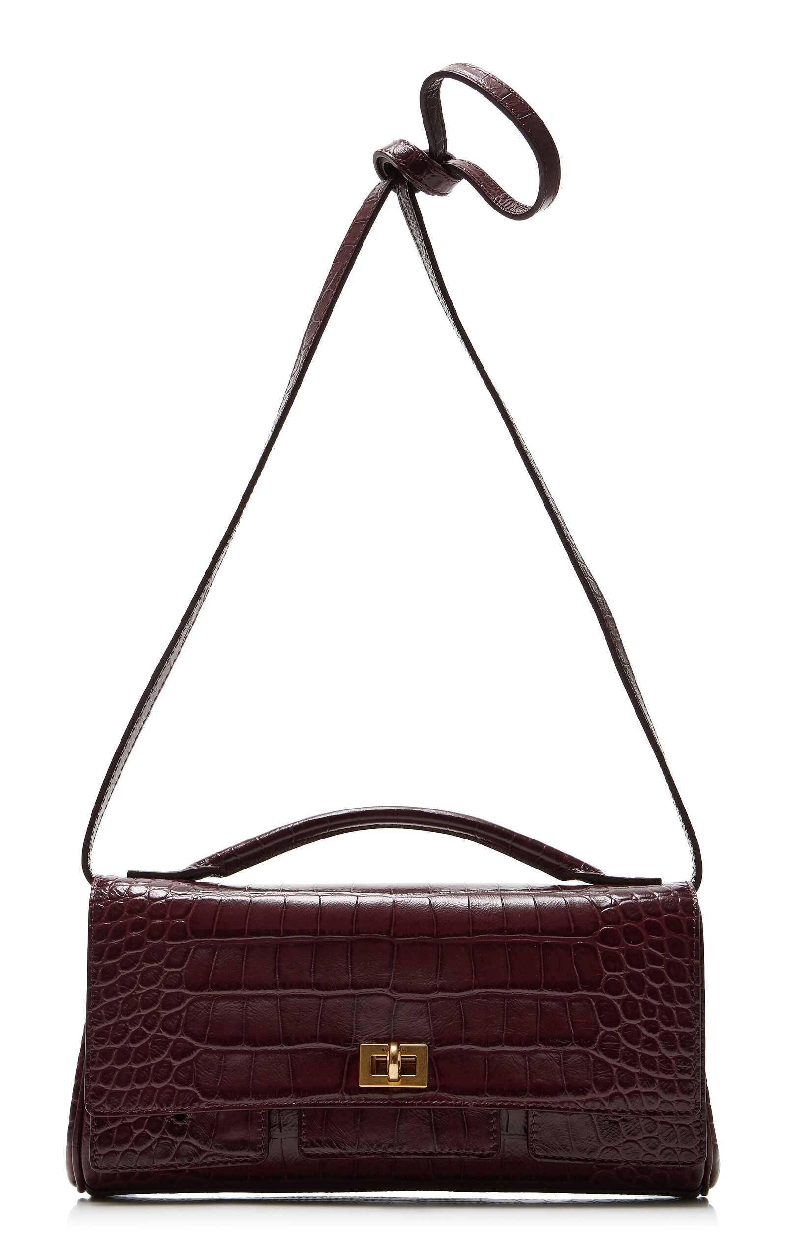 Balenciaga Bel Air Small Croc-Effect Leather Clutch on Strap - Burgundy - OS