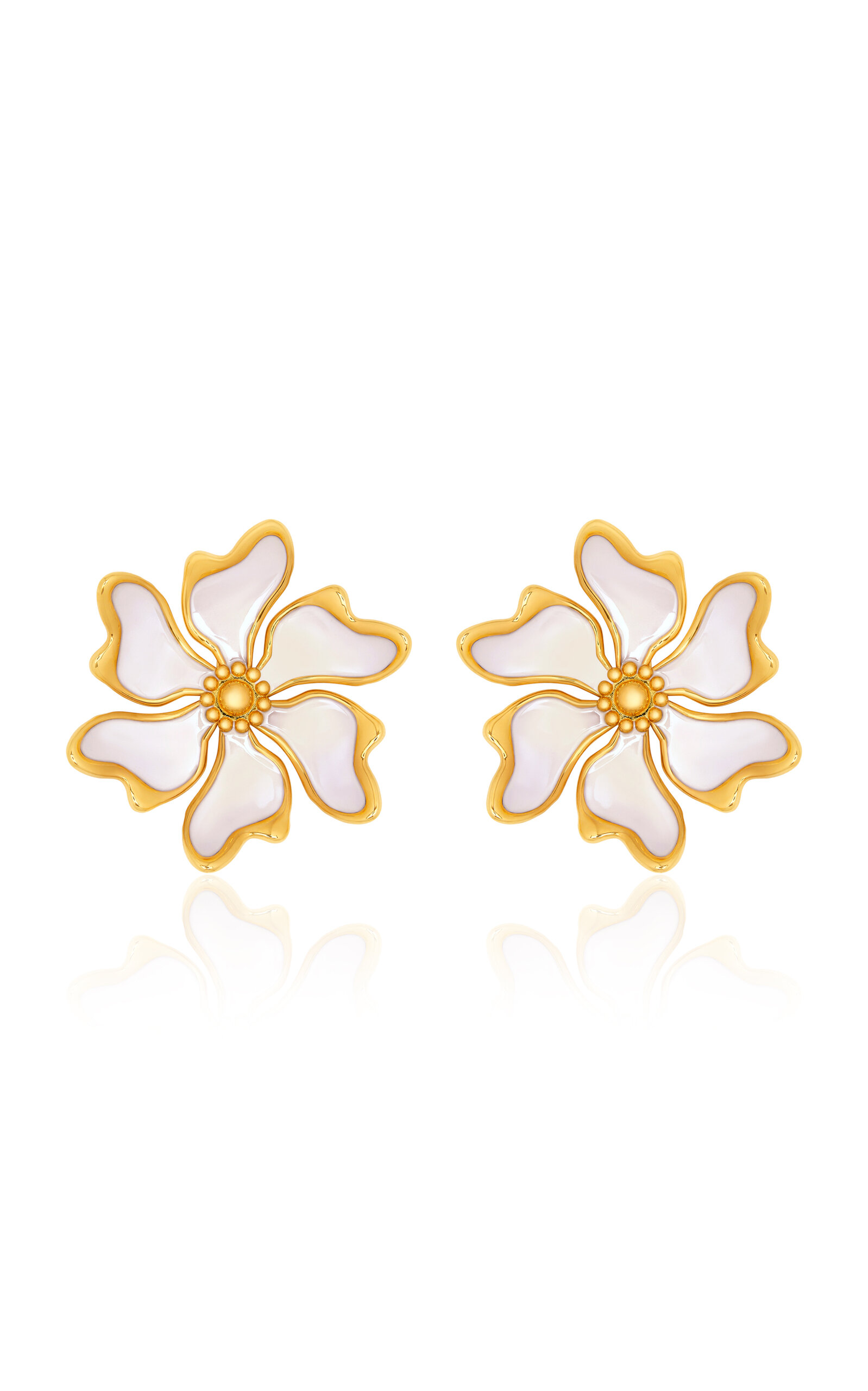 Oscar De La Renta Large Cherry Blossoms Clip-on Earrings In White