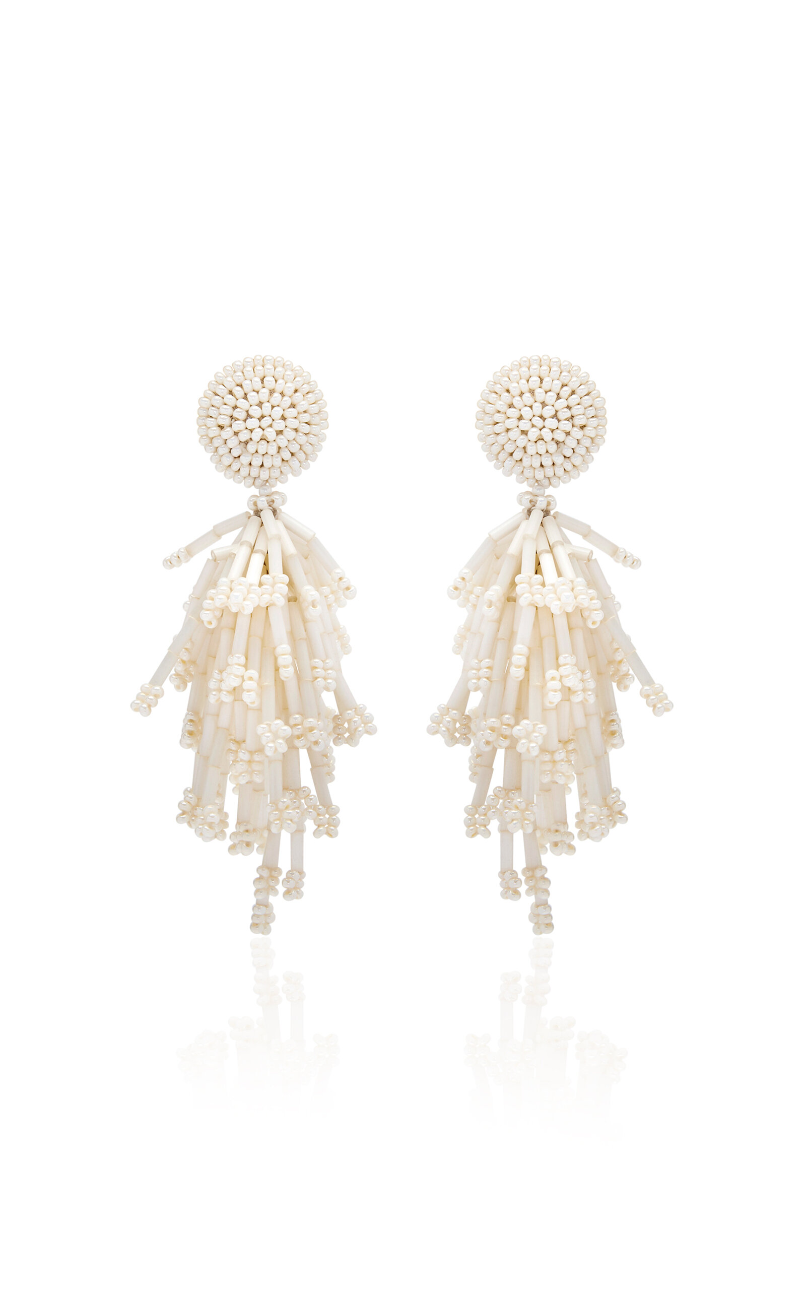 Oscar De La Renta Fringed Tassel Clip-on Earrings In White