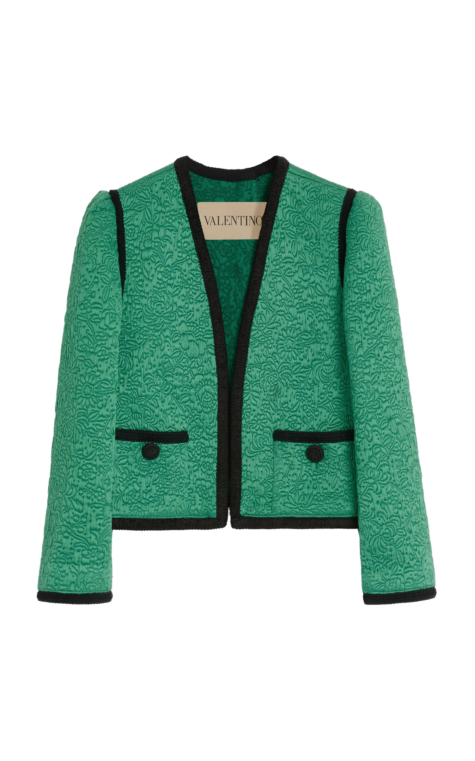 Valentino Womens Pure Green Floral Crop Wool And Silk Jacket