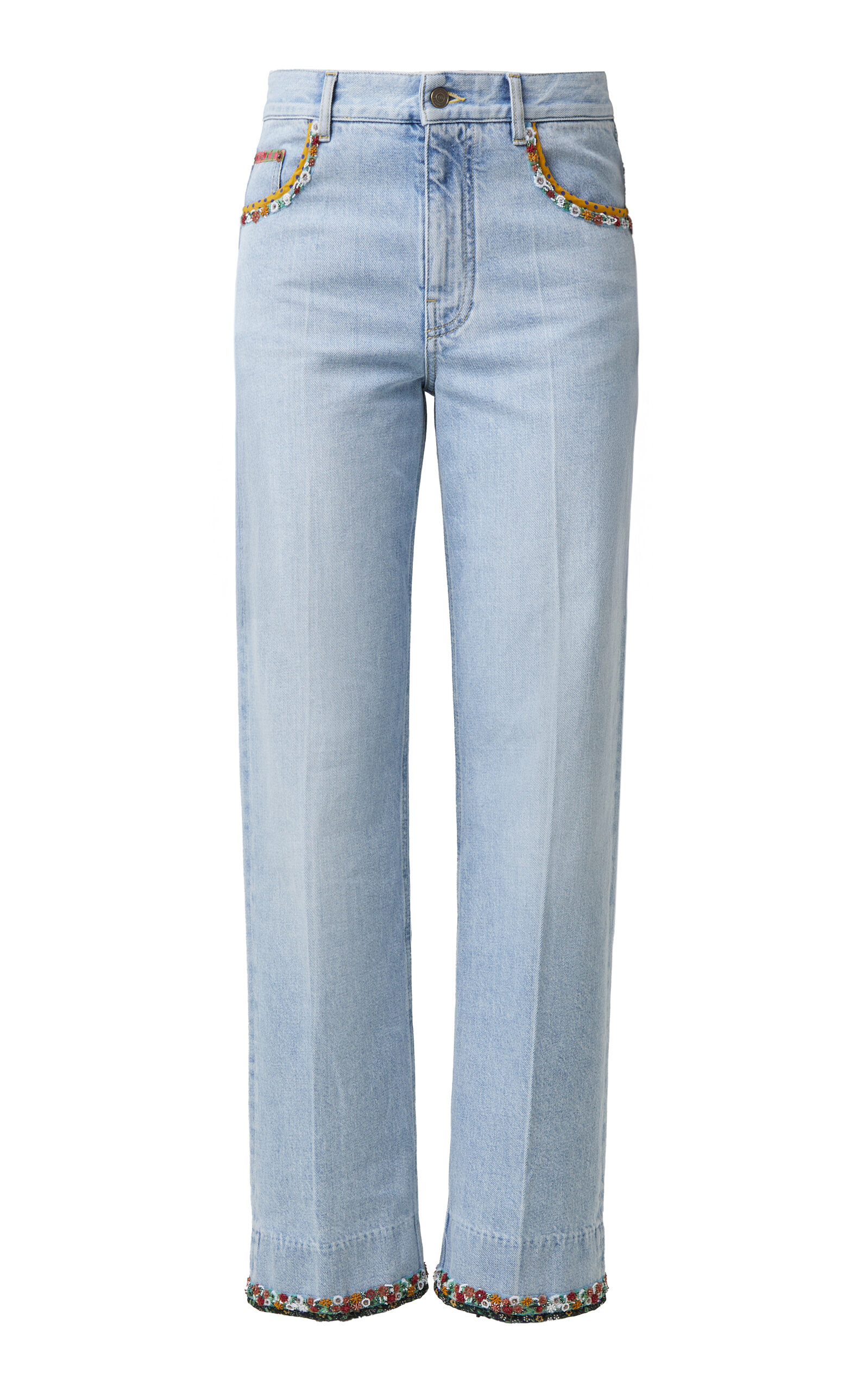 Embroidered Mid-Rise Straight-Leg Jeans