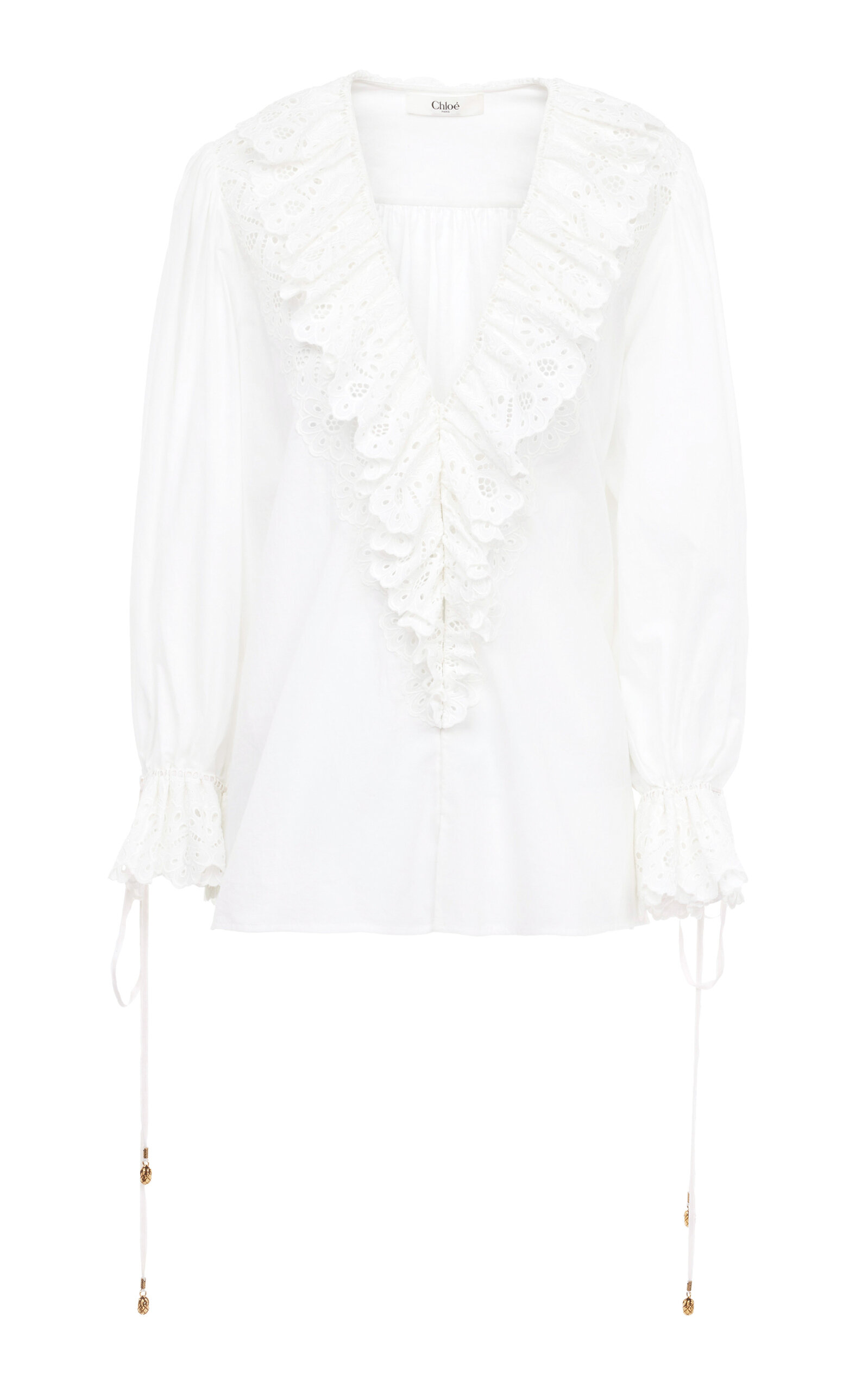 Chloé Eyelet-embroidered Ruffle Cotton Voile Blouse In White