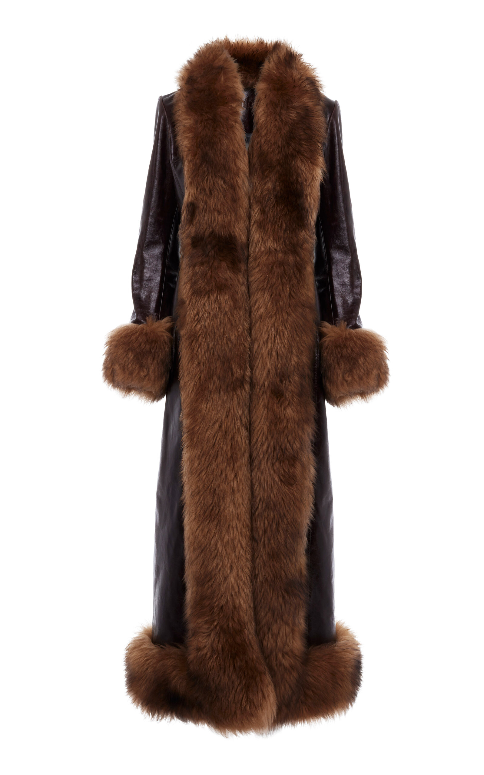 Chloé Shearling-Trimmed Leather Coat - Brown