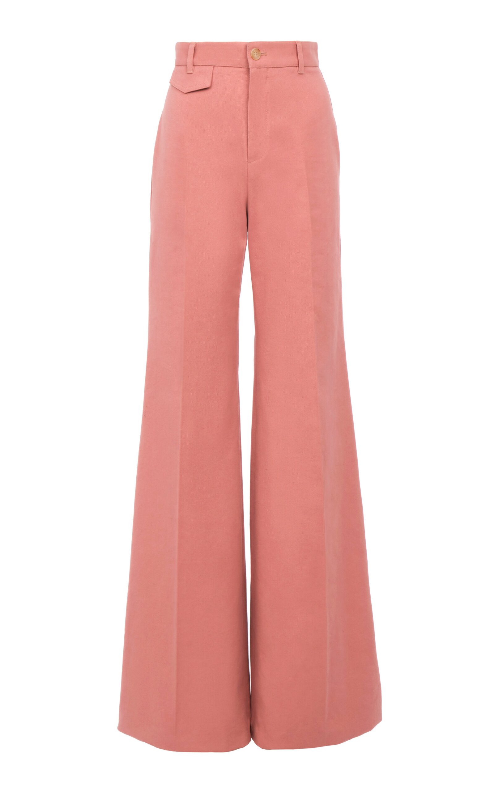 Chloé Cotton High Waist Flared Trousers With Back Pockets In Pink
