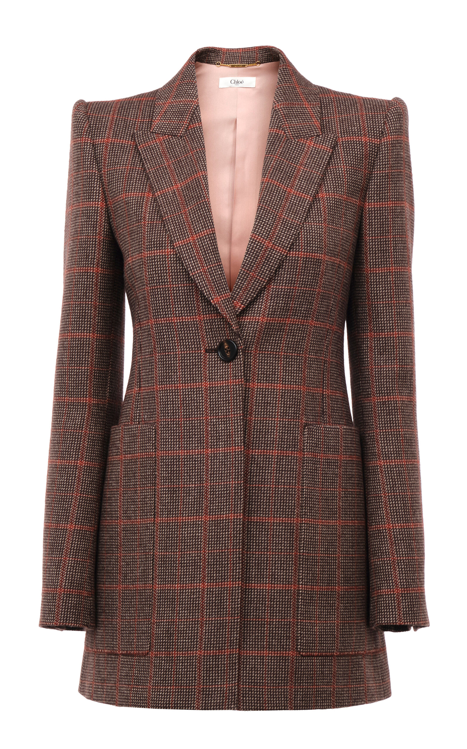 Chloé Long Checked-Wool Blazer