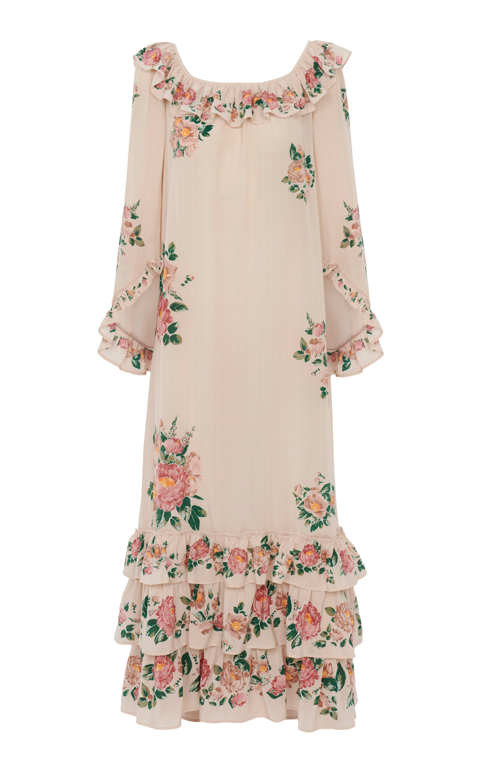Chloé Floral Organic Silk Crepe De Chine Dress In Neutral