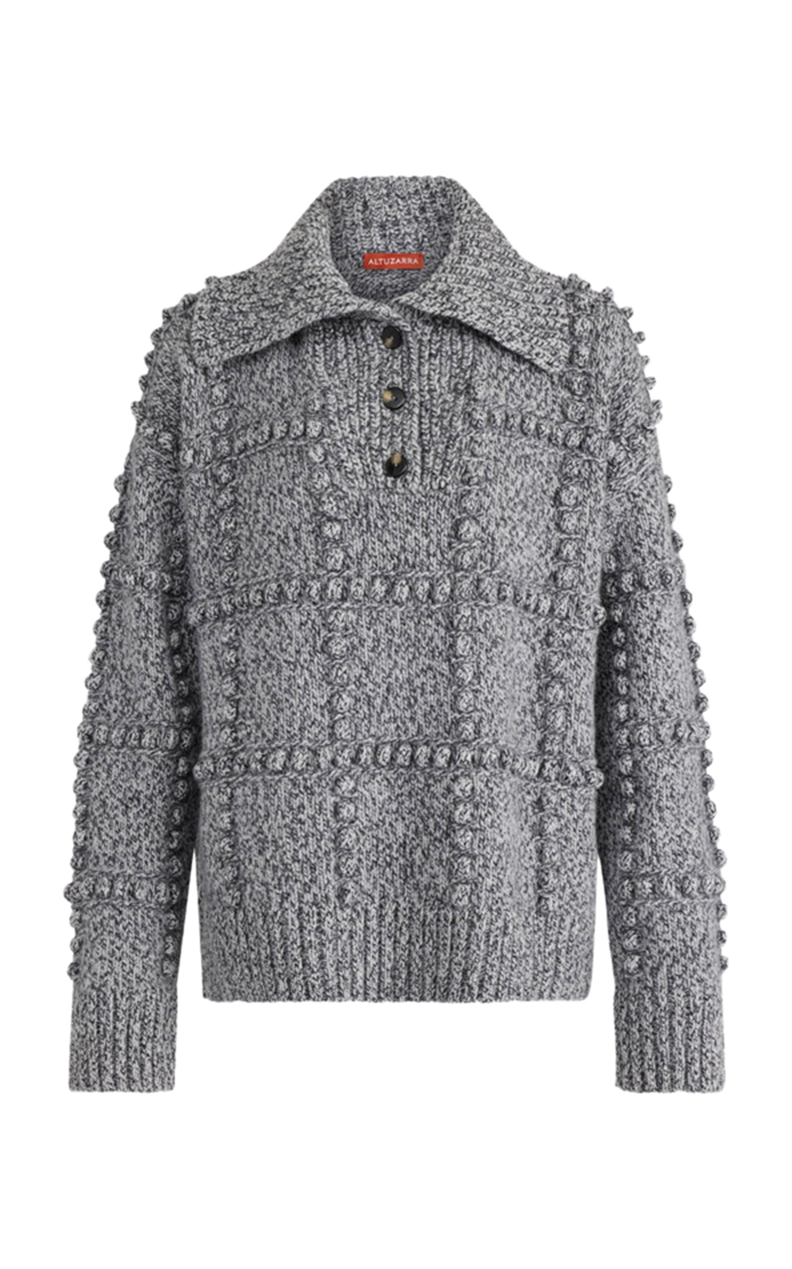 Altuzarra Mitch Textured Merino Wool Polo Sweater In Grey