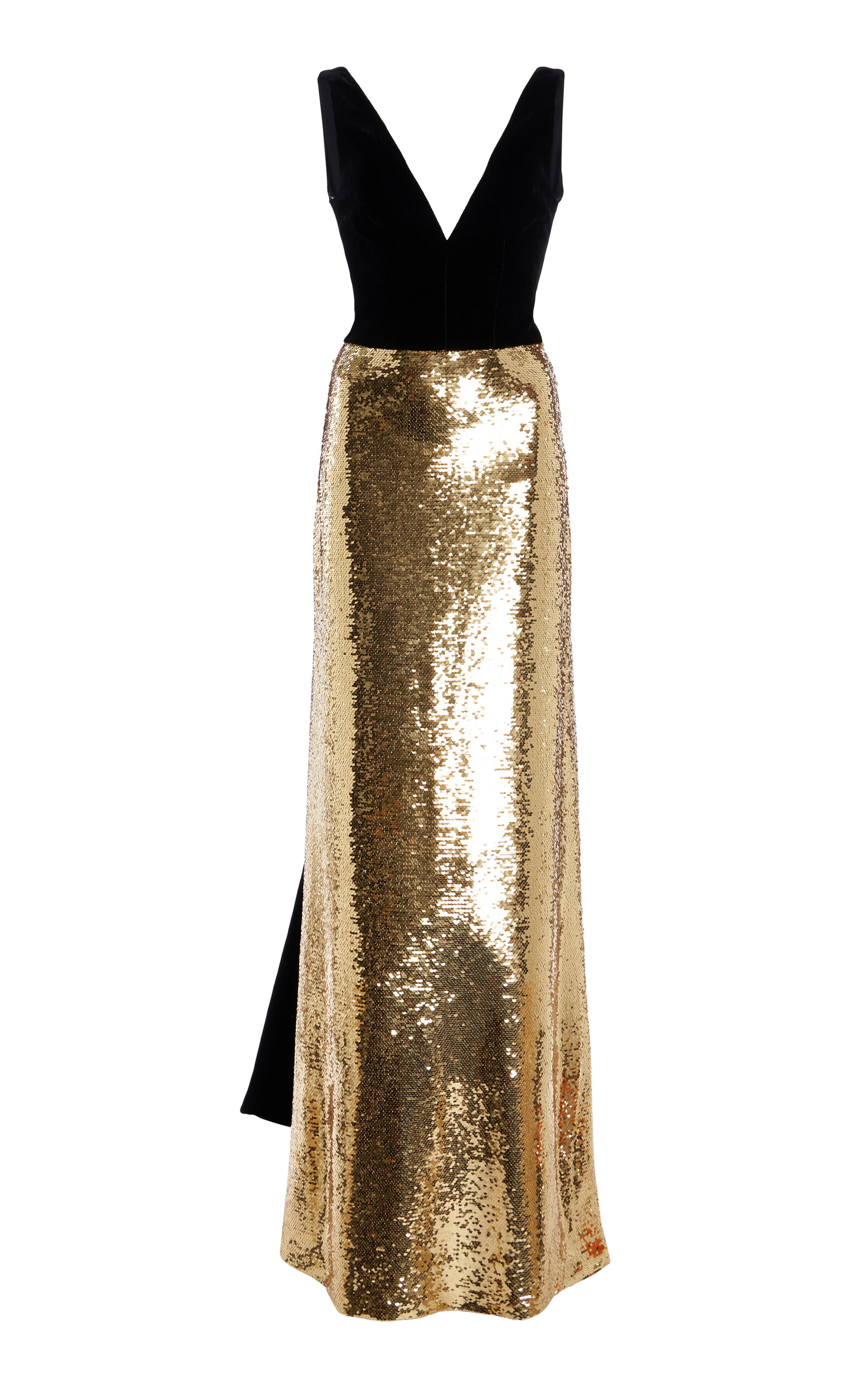 Monique Lhuillier Velvet Sequined Gown - Gold
