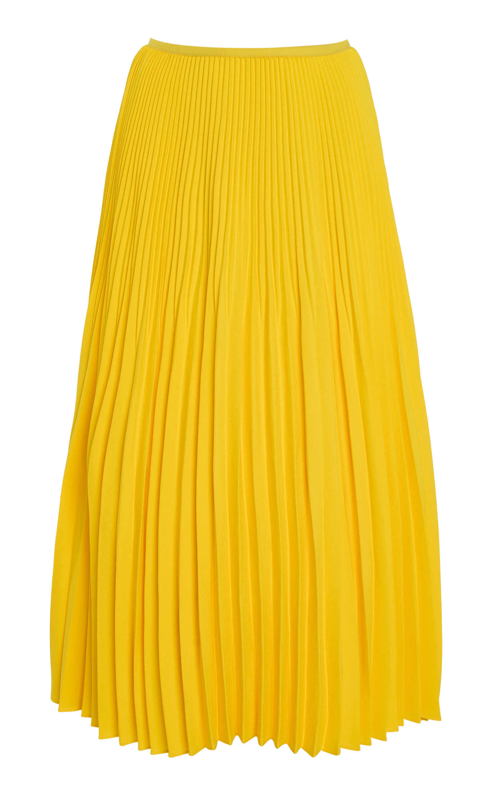Shop Jenni Kayne High-rise Pleated Crepe Midi Skirt In Yellow