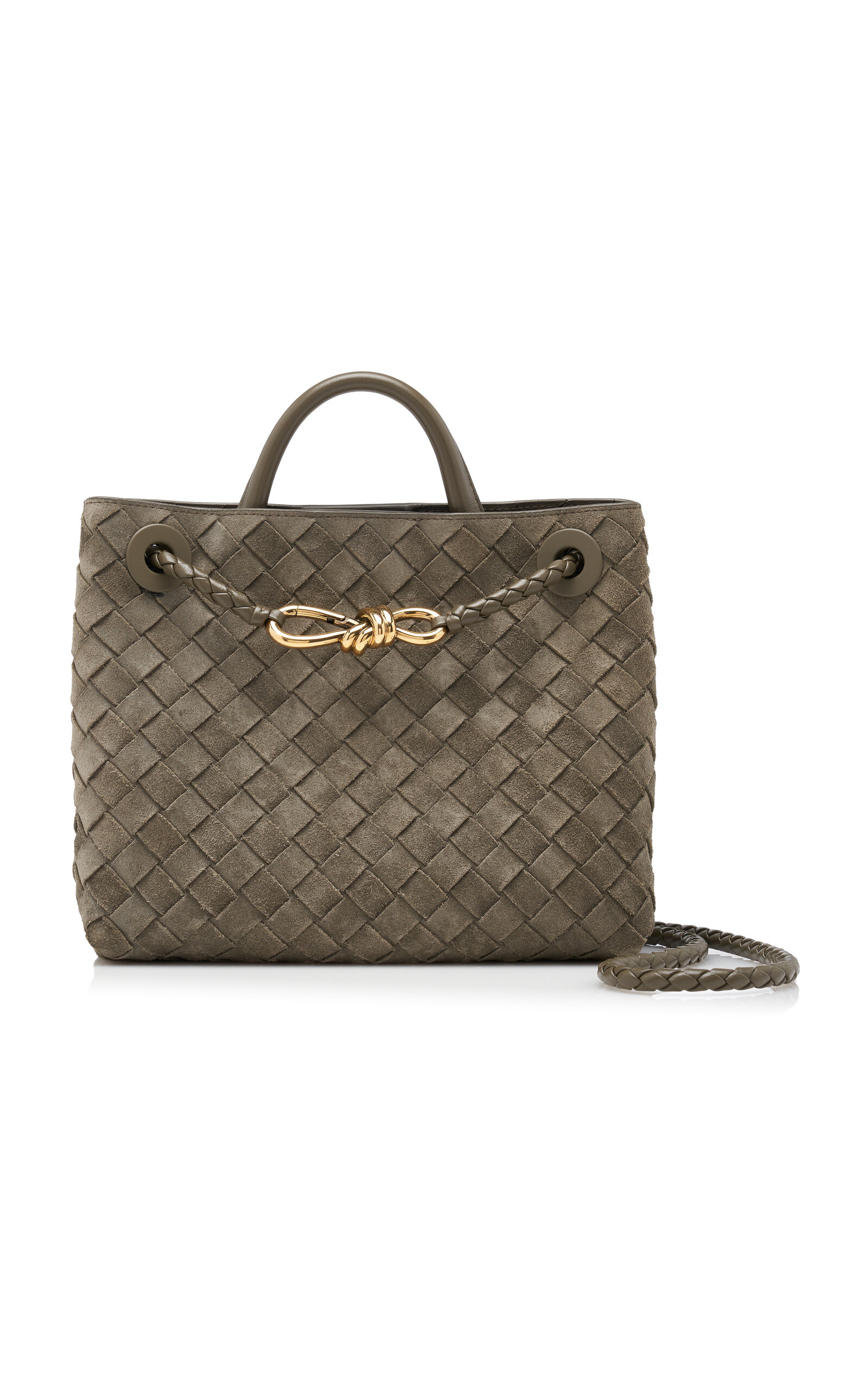 Bottega Veneta Small Andiamo Intrecciato Suede Bag - Green - OS