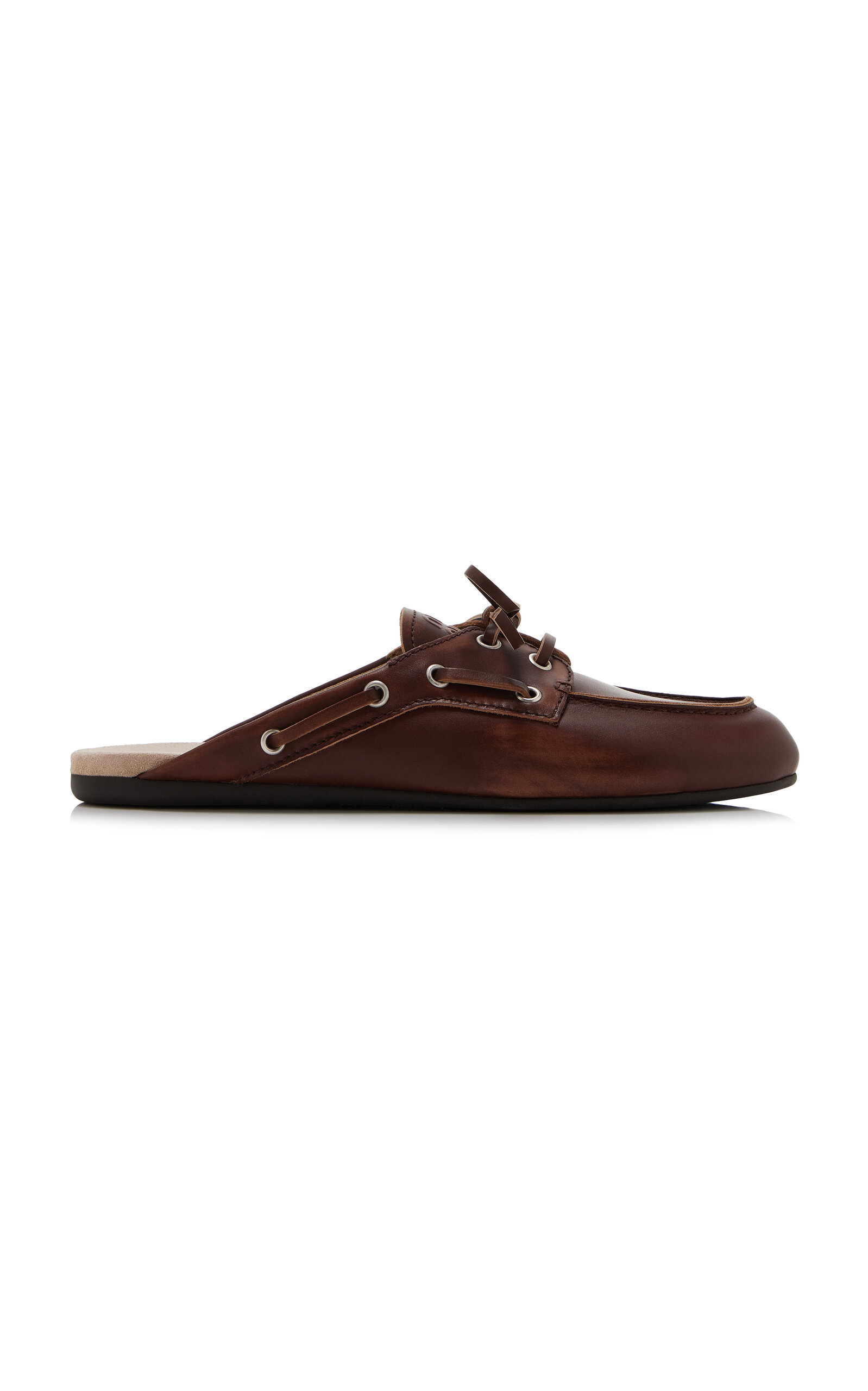 Miu Miu - Leather Boat Shoe Mules - Brown - IT 40 - Moda Operandi