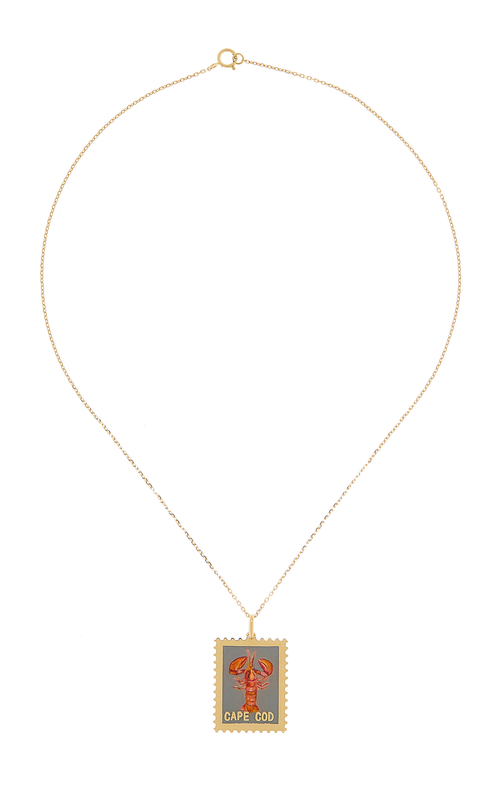 Maison Tjoeng Cape Cod 18k Yellow Gold Postage Stamp Necklace