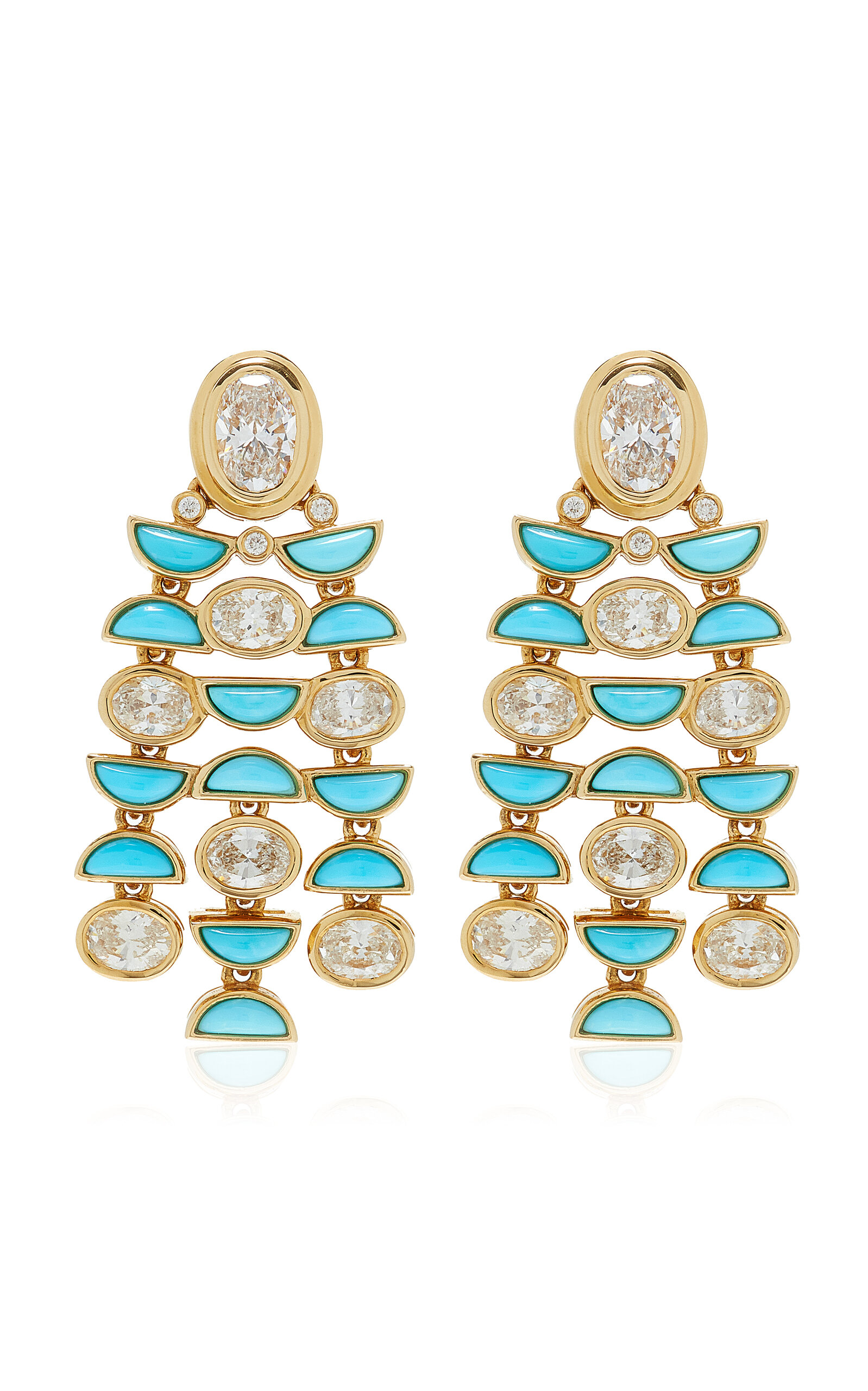 Maison Tjoeng Bébé 18k Yellow Gold Diamond; Turquoise Earrings