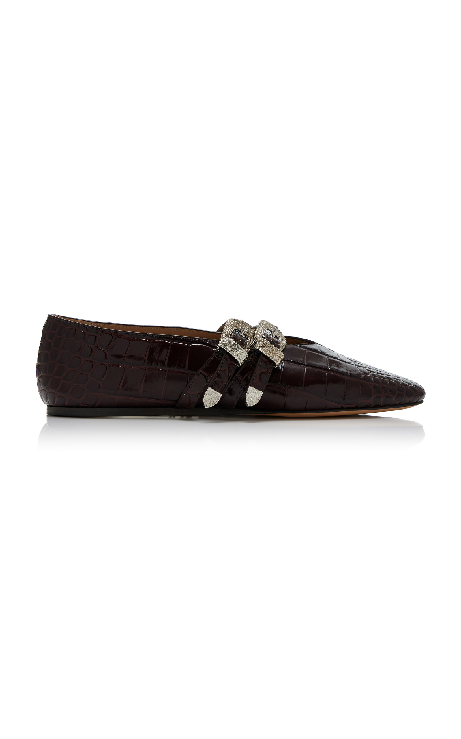 Shop Le Monde Beryl Claudia Croc-embossed Leather Ballet Flats