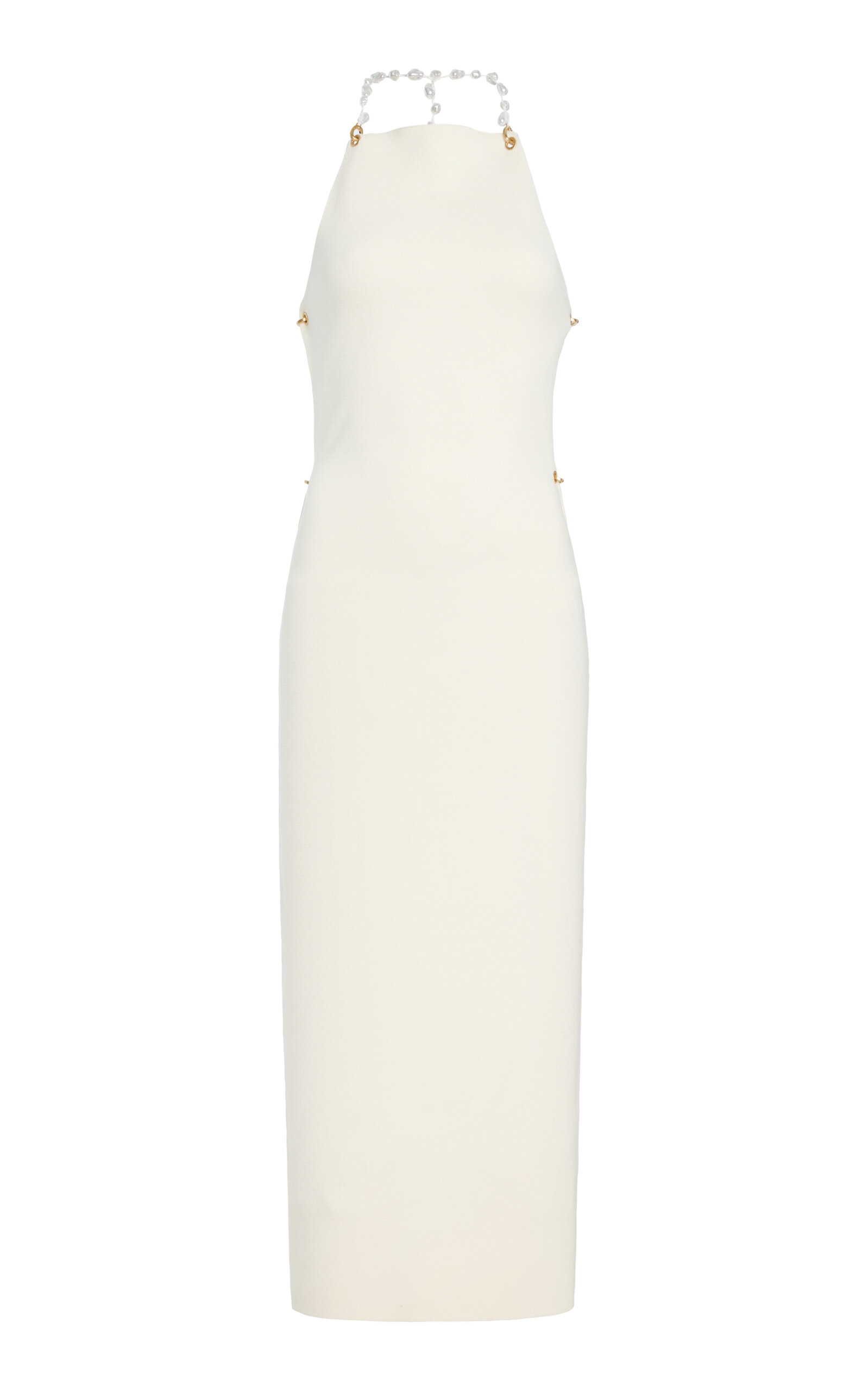 Cult Gaia Cassi Pearl-detailed Open-back Knit Midi Dress In White