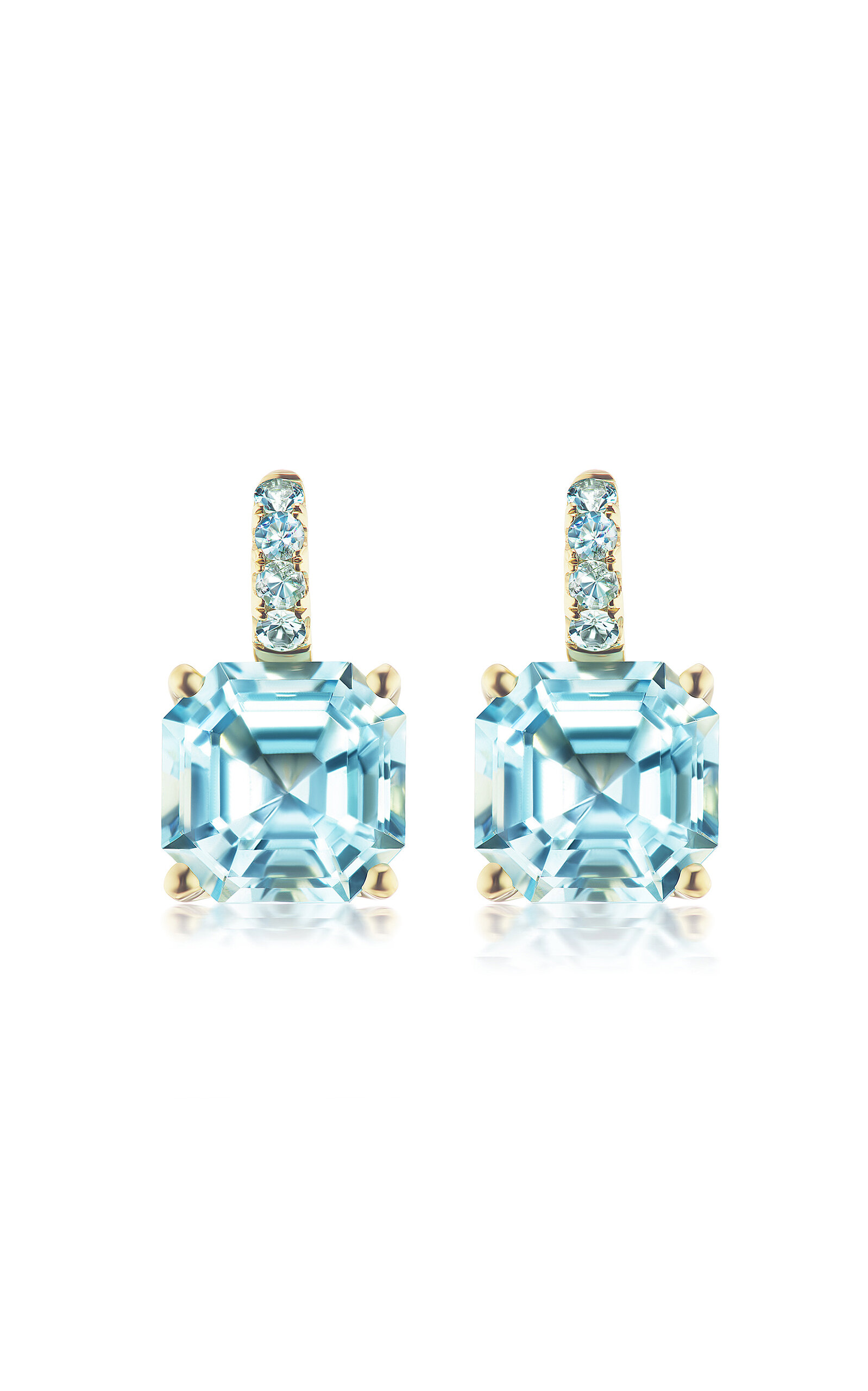 JANE TAYLOR 14K YELLOW GOLD COLOR CANDY DROP EARRINGS WITH ASCHER CUT BLUE TOPAZ