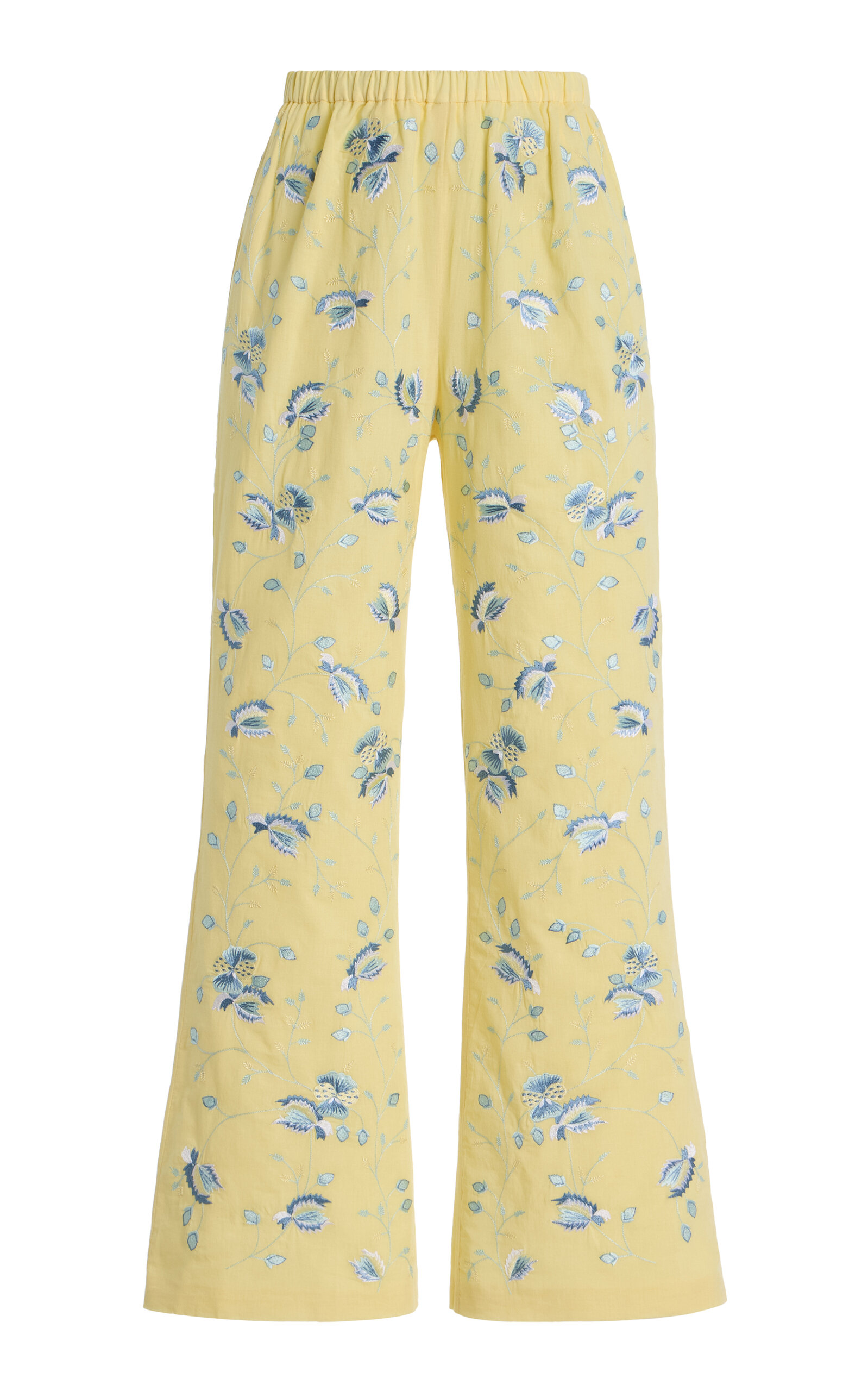 Markarian Pauline Cropped Embroidered-Cotton Flared Pants