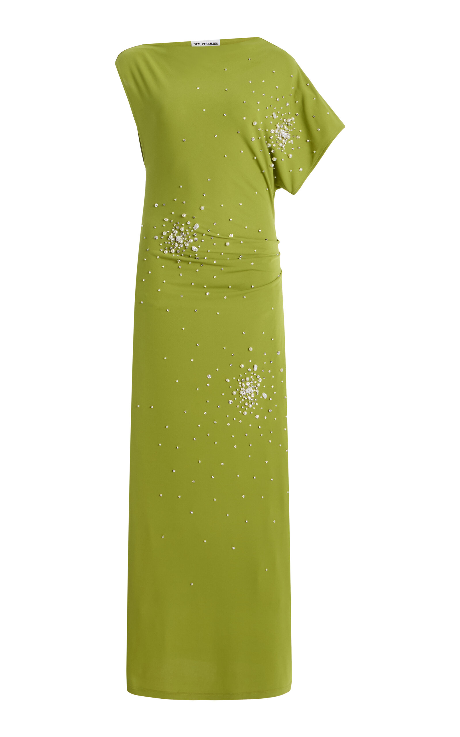 Des_phemmes Exclusive Riviera Asymmetric Embellished Midi Dress In Green