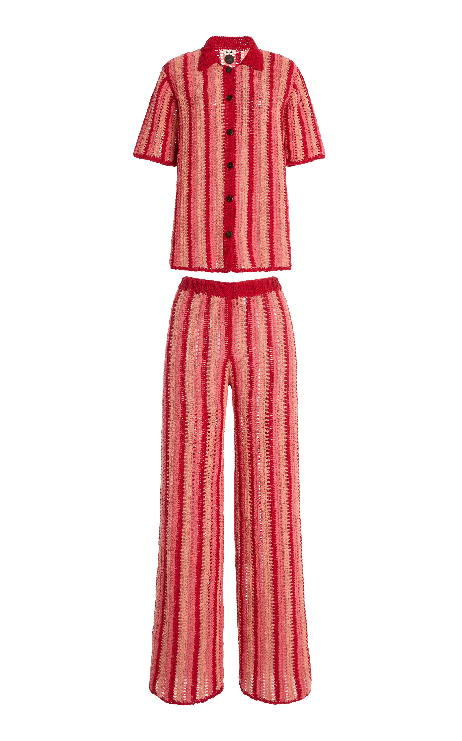 Akoia Swim Exclusive Riviera Striped Cotton-Crochet Pant Set