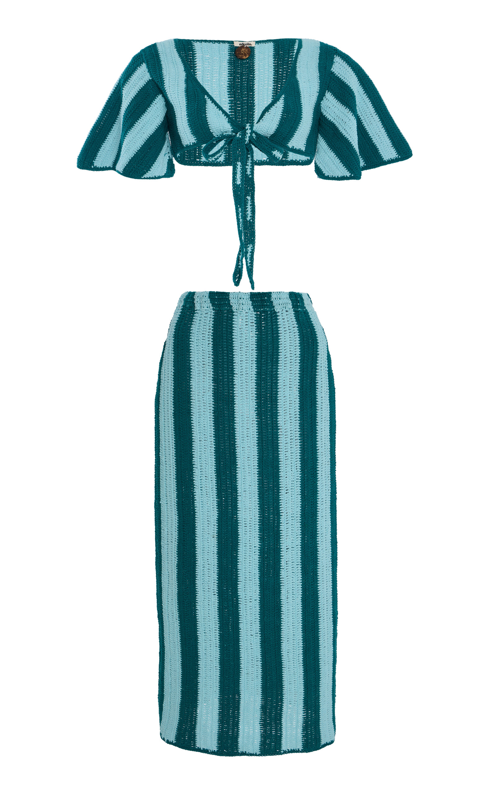 Akoia Swim Exclusive Riviera Striped Cotton-Crochet Skirt Set - Women's Clothing