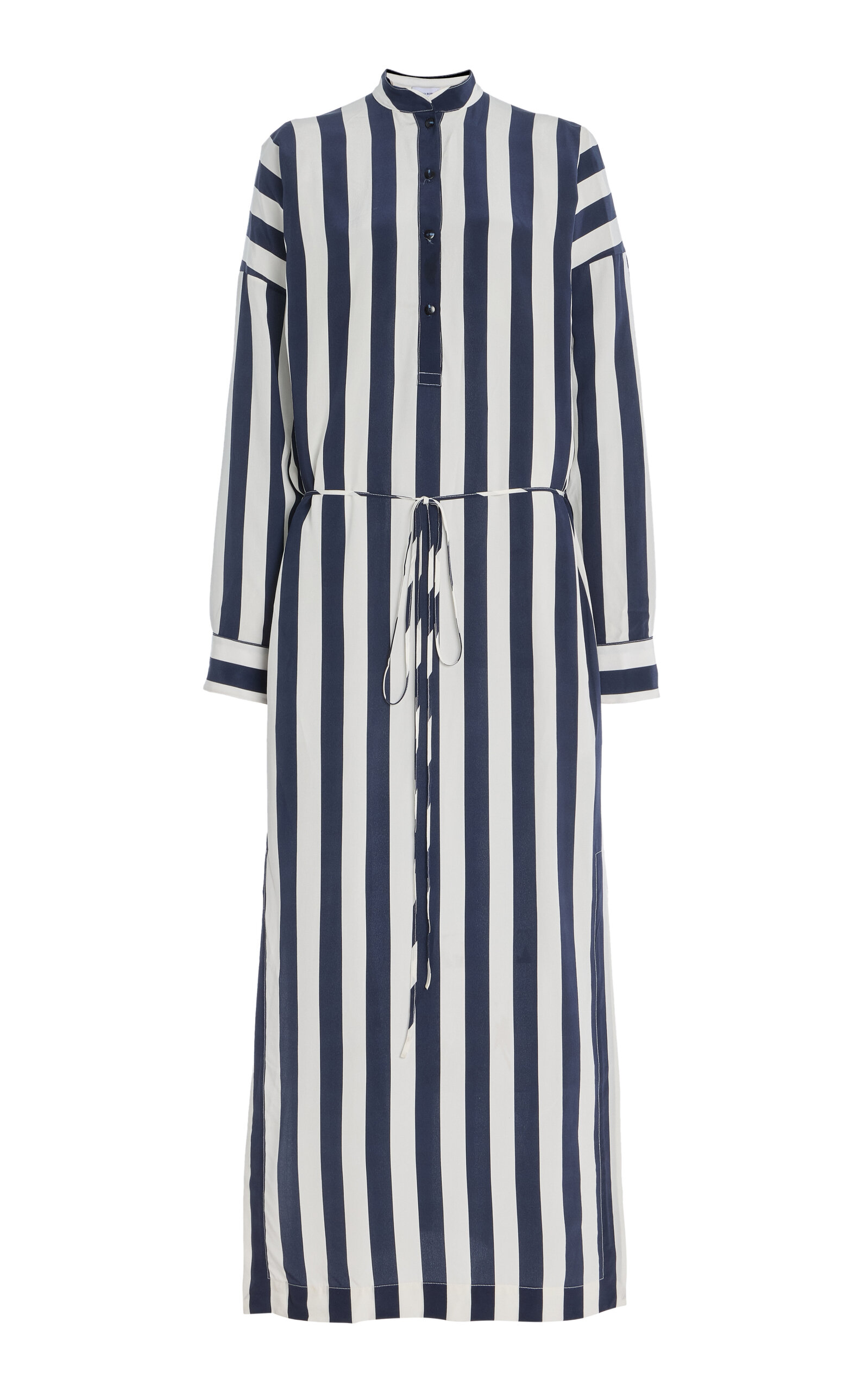 BONDI BORN Orta Striped Silk Crepe de Chine Maxi Shirt Dress