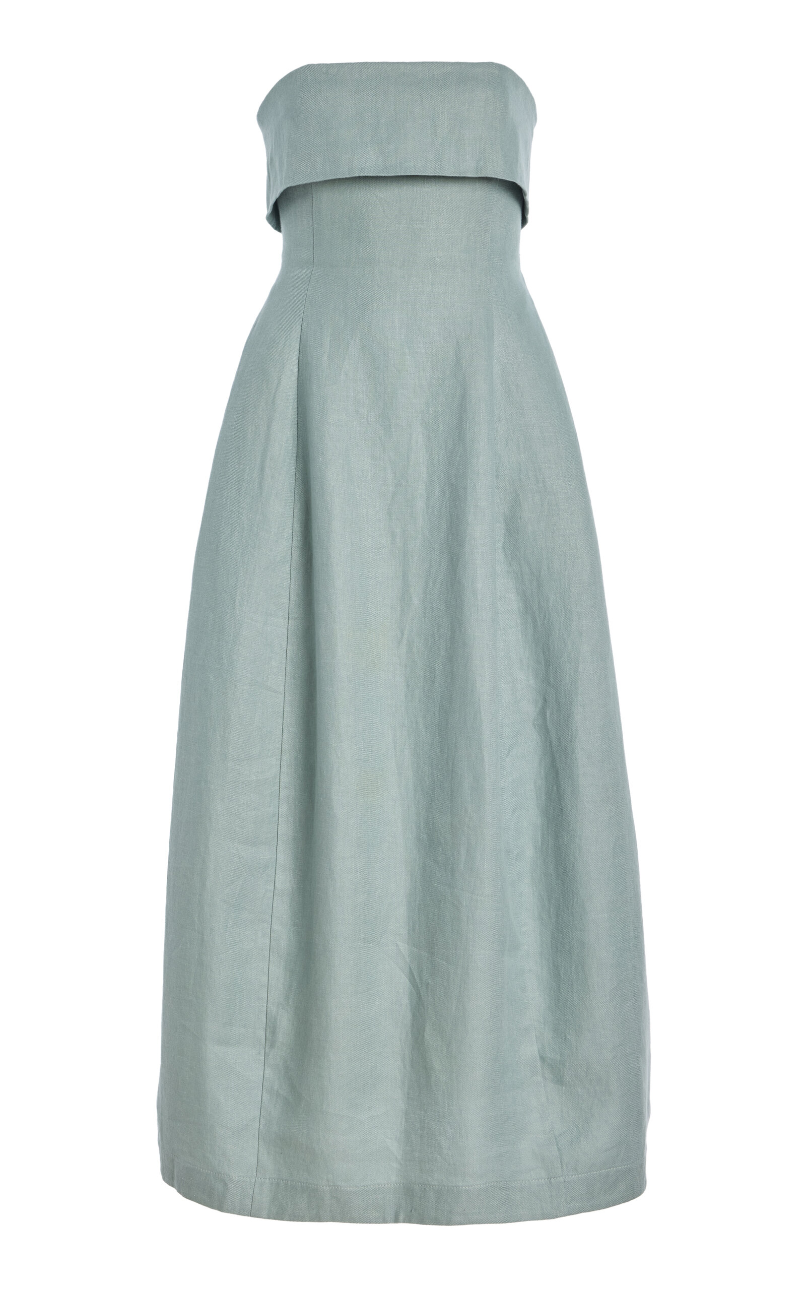 Bondi Born Atami Strapless Linen-twill Maxi Dress In Blue
