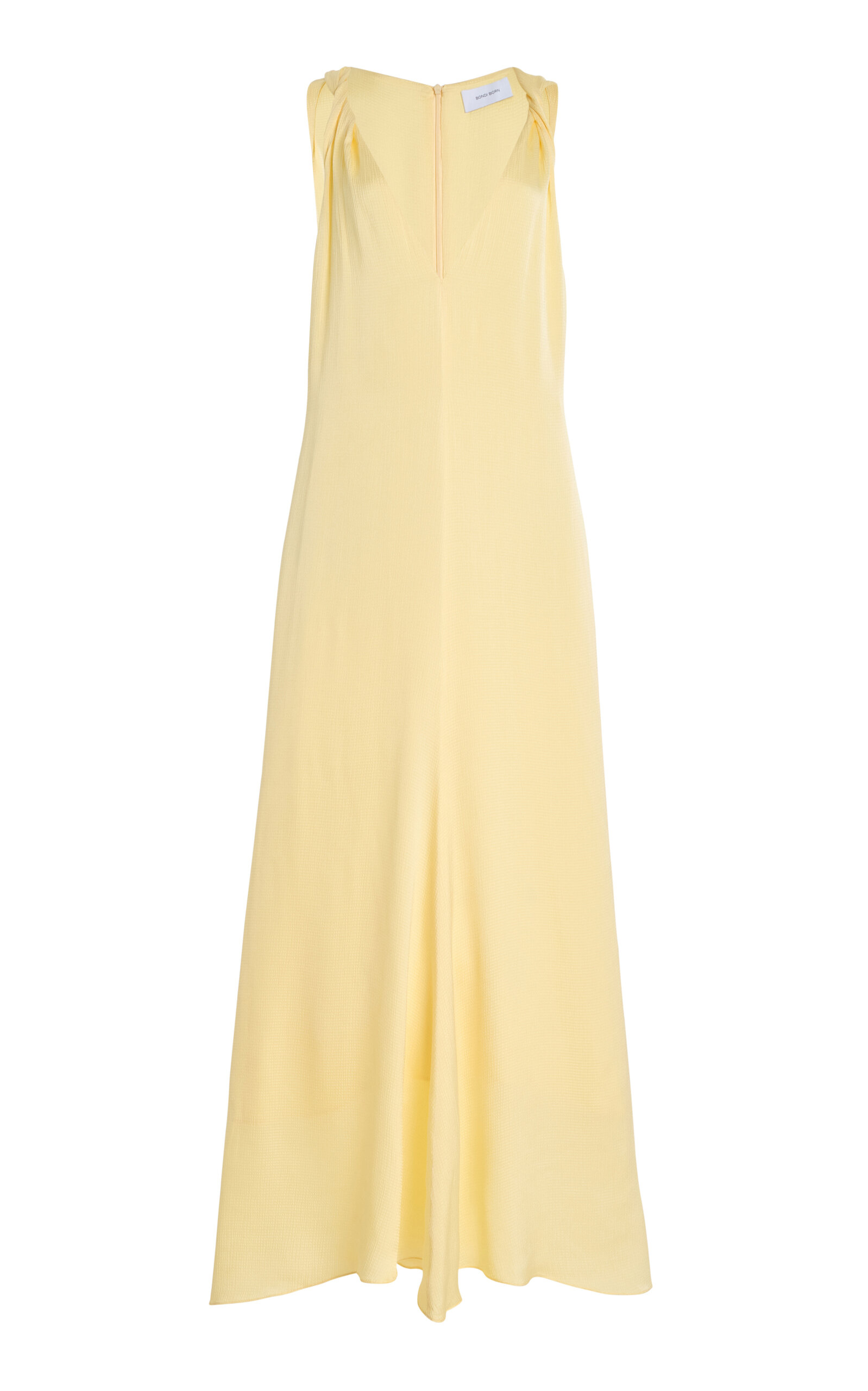 Bondi Born Ardea Twist-shoulder Hammered-satin Maxi Dress In Yellow