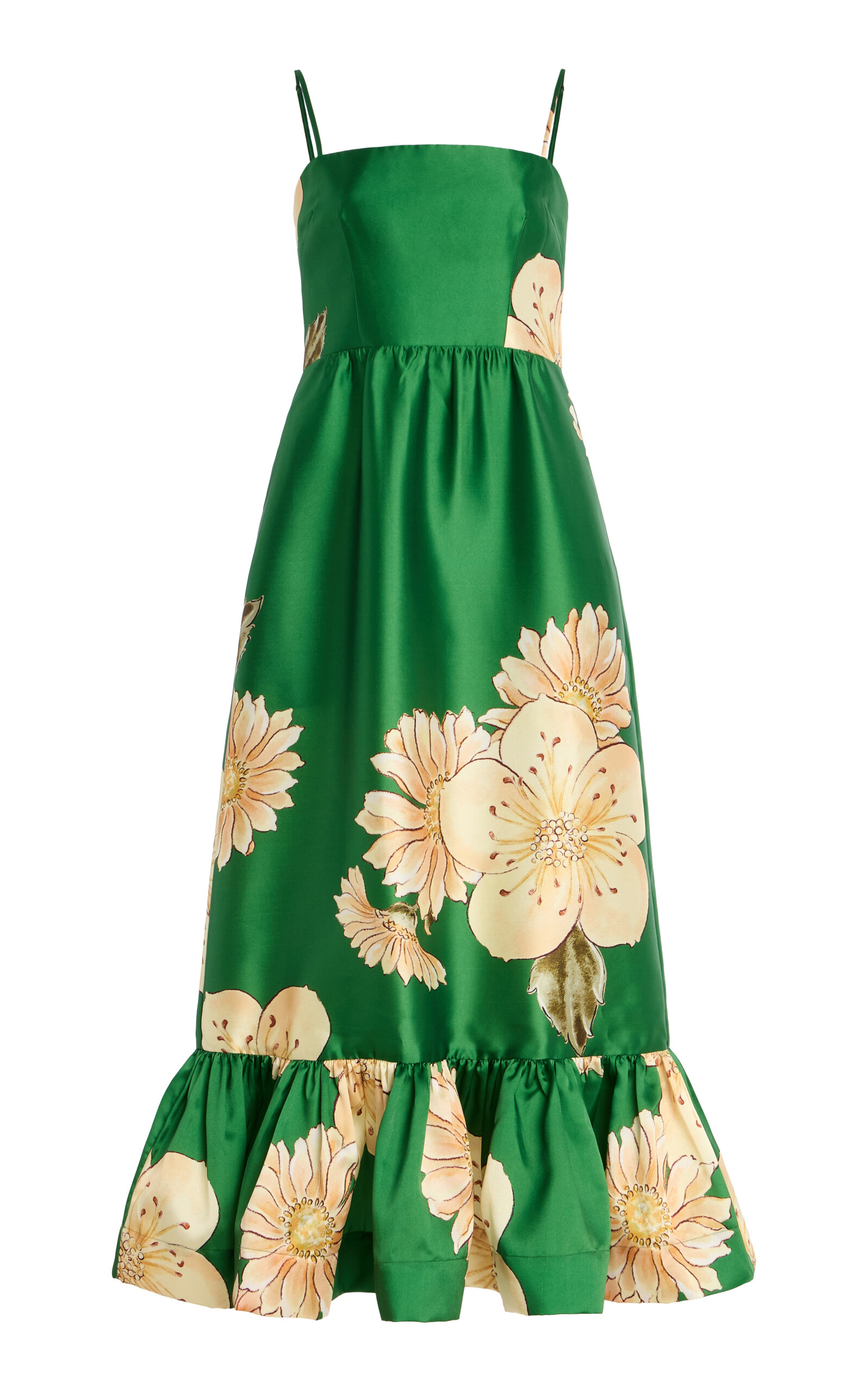 ALÉMAIS Sage Printed Satin Midi Dress