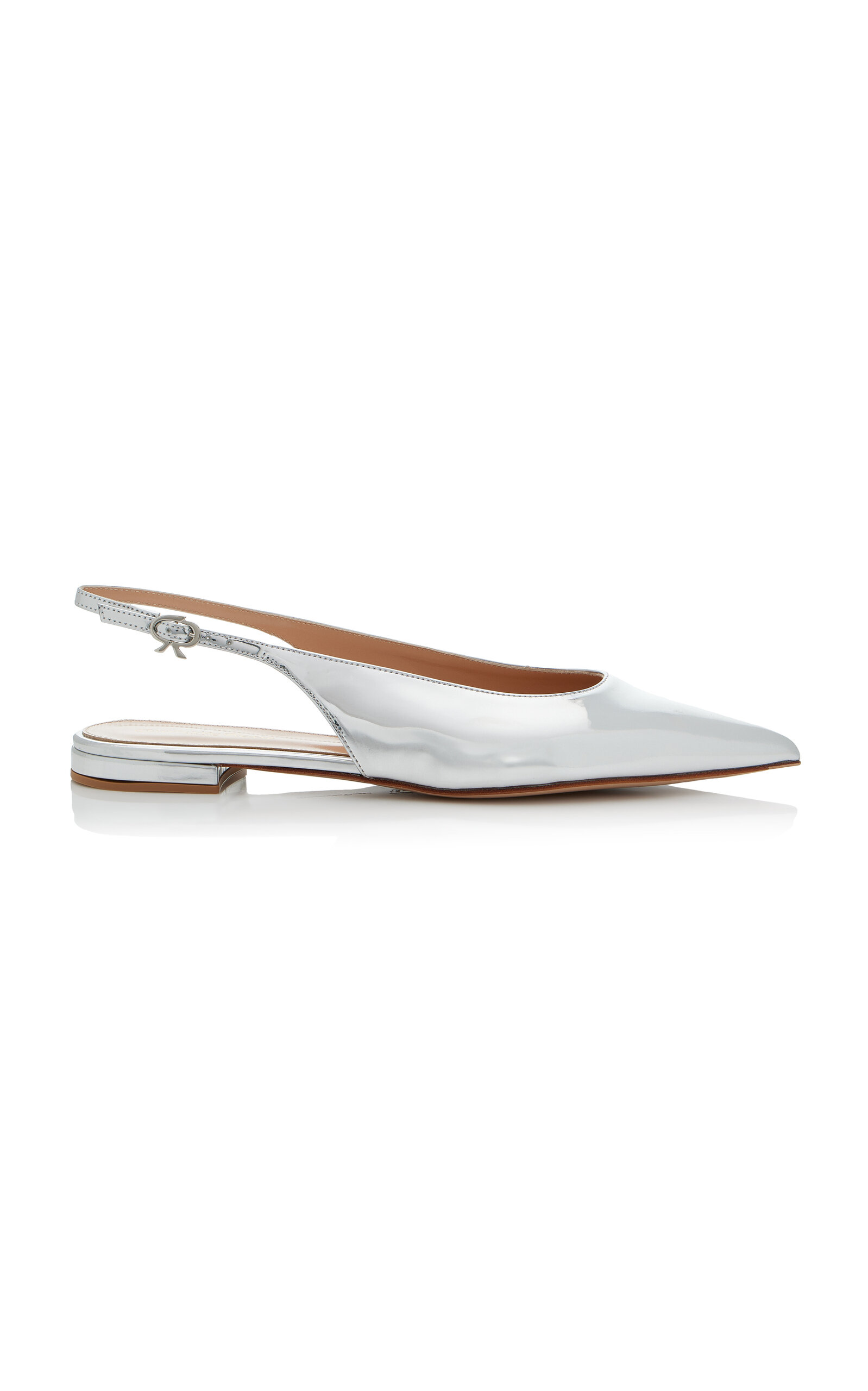 Gianvito Rossi Robbie Metallic Leather Slingback Flats In Silver