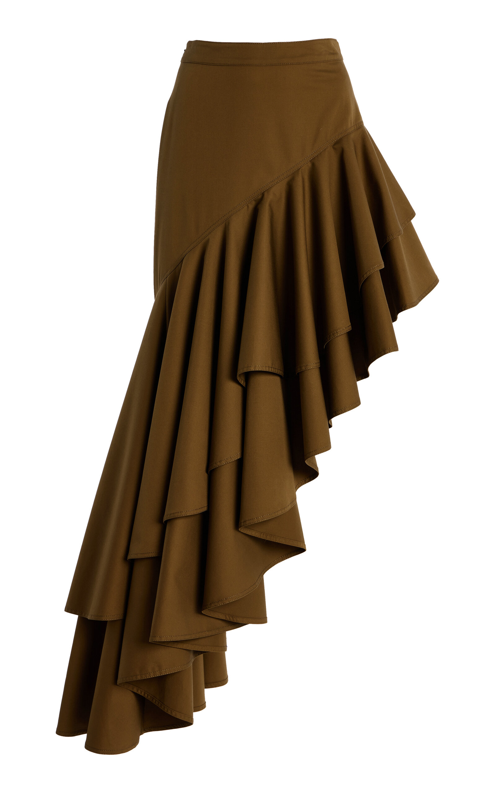 Adam Lippes Cortés Asymmetric Ruffled Cotton Twill Midi Skirt